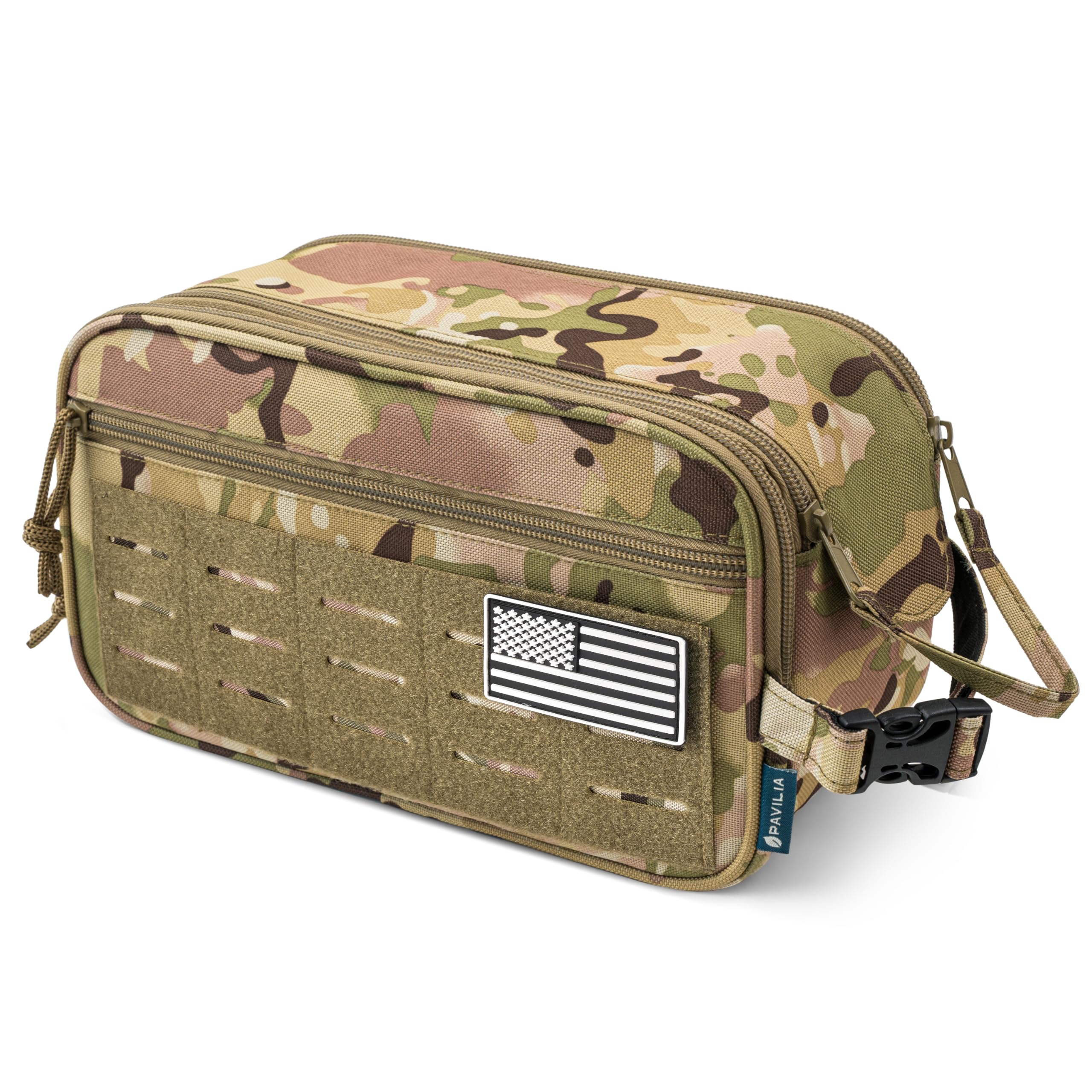 PAVILIA Taktischer Kulturbeutel für Herren, Hygiene-Reisetasche, Militär-Dopp-Kit, wasserabweisend, Molle-Tasche, für Herren, für Rasur, Pflege, Badezimmer, Dusche, Toilettenartikel, kleiner Organizer