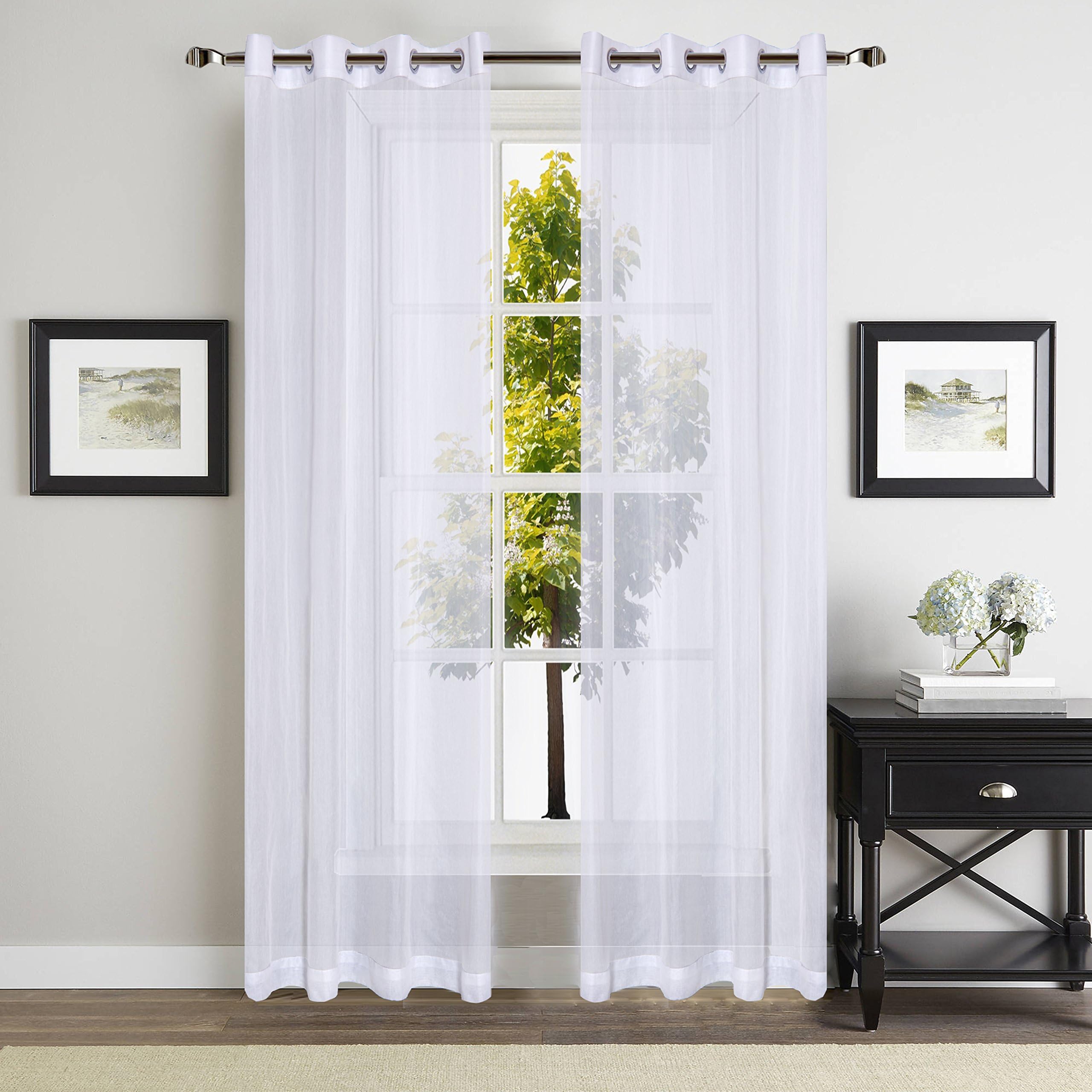 YOJA Sheer Window Curtain Voile Panels with Grommet Top, 2-Pack, 52 by 84-inch, Solid White