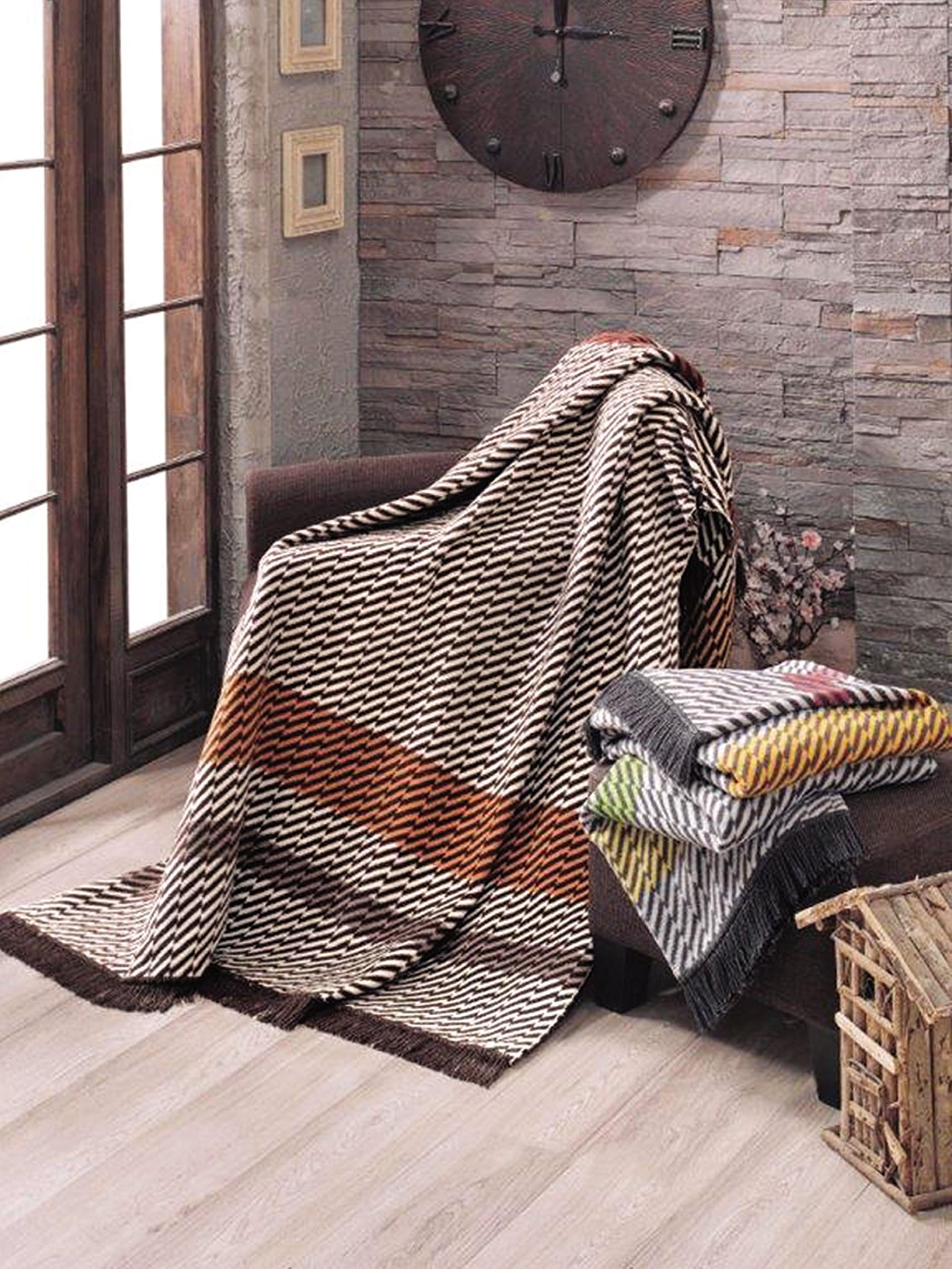 Zigzag Chocolate Brown Decorative Light Weight Cotton Throw Blanket, 60"x78"