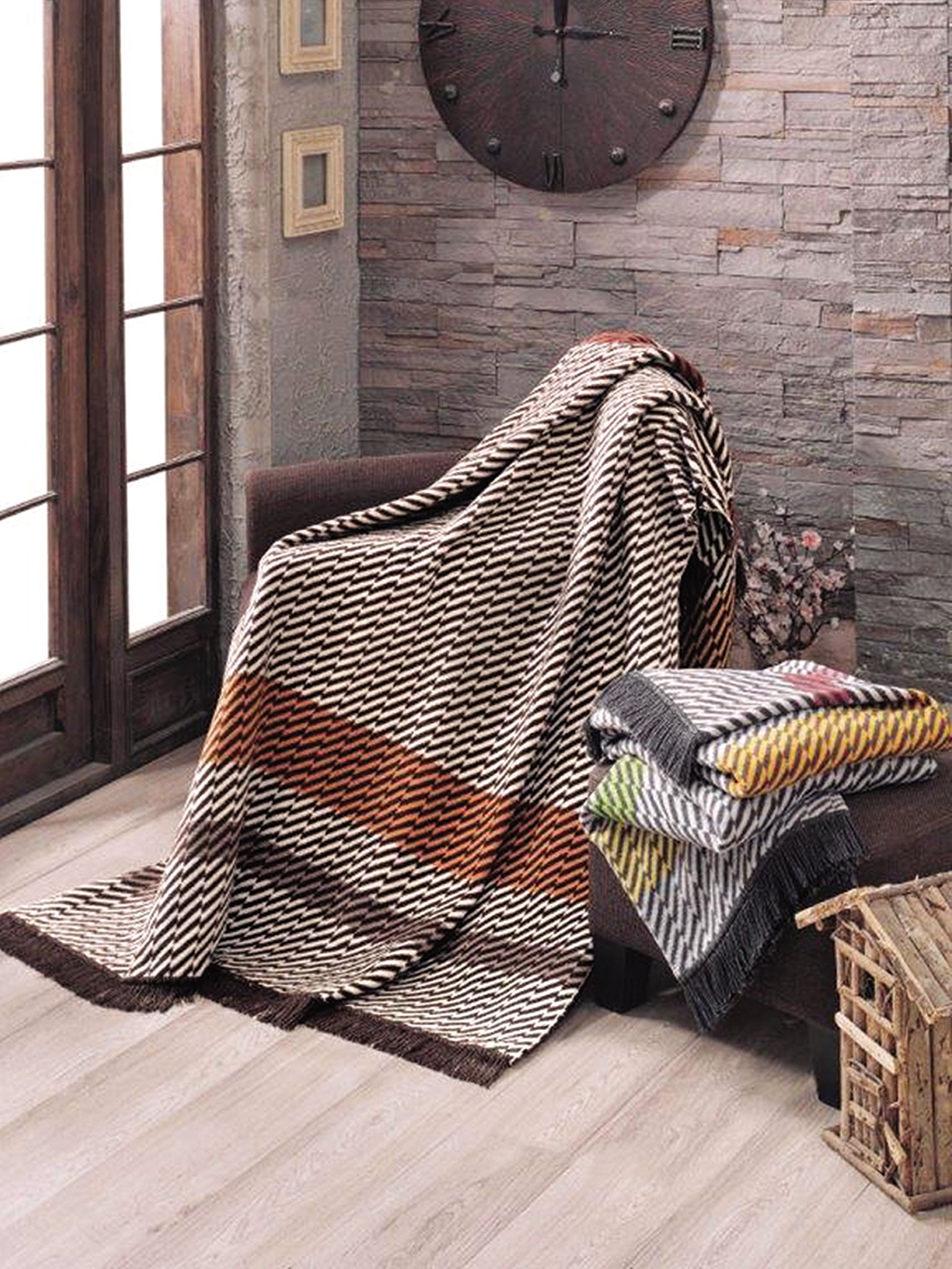 Zigzag Chocolate Brown Decorative Light Weight Cotton Throw Blanket, 60"x78"