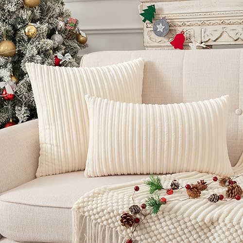 Miniatura 439 de UGASA - Juego de 2 fundas de almohada de terciopelo a rayas, funda decorativa para cojín con cremallera oculta para el hogar, sofá, dormitorio,