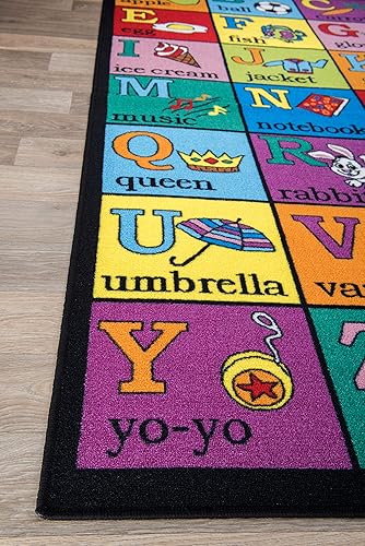 Vista 6 de Rugshop Alfombra antideslizante para niños con alfabeto educativo (no deslizante), 3 pies 3 pulgadas x 4 pies 7 pulgadas, multicolor