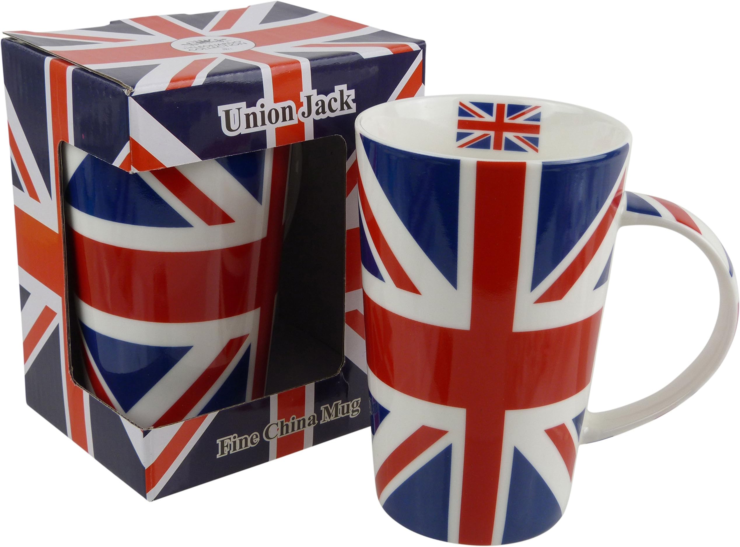 Lenardo Tall Union Jack Latte China Mug Red White Blue Flag UK London Iconic Queen Gift Boxed