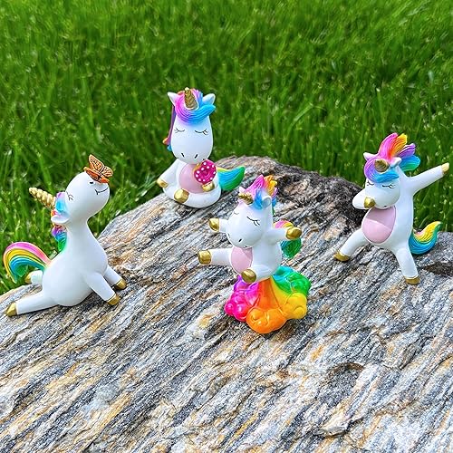 Miniatura 5 de Mood Lab Juego de figuras de unicornio en miniatura, divertido kit de estatua de 4 piezas, accesorios de jardín de hadas de unicornio