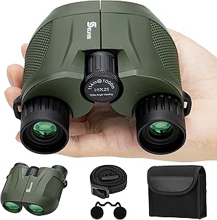 Selvim Compact Binoculars,10x25 Large View Binocular for Adults Kids, Small Binoculars with Low Light Vision, Waterproof Easy Focus Binocular for Bird Watching, Travel, Hunting,Hiking