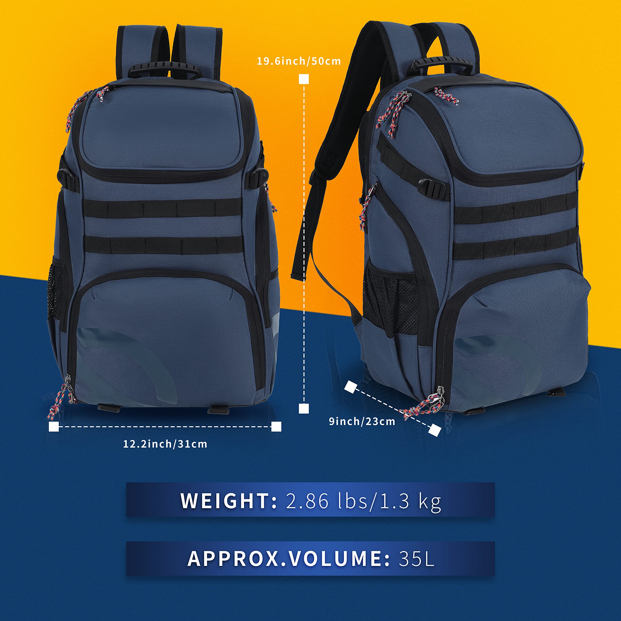 TRAILKICKER Plecak do piłki nożnej 40 l, torba do koszykówki z przegrodą na piłkę i torba na buty, sport, sprzęt na siłownię, plecak torba do koszykówki, piłki nożnej, prezenty na siłownię, granatowy