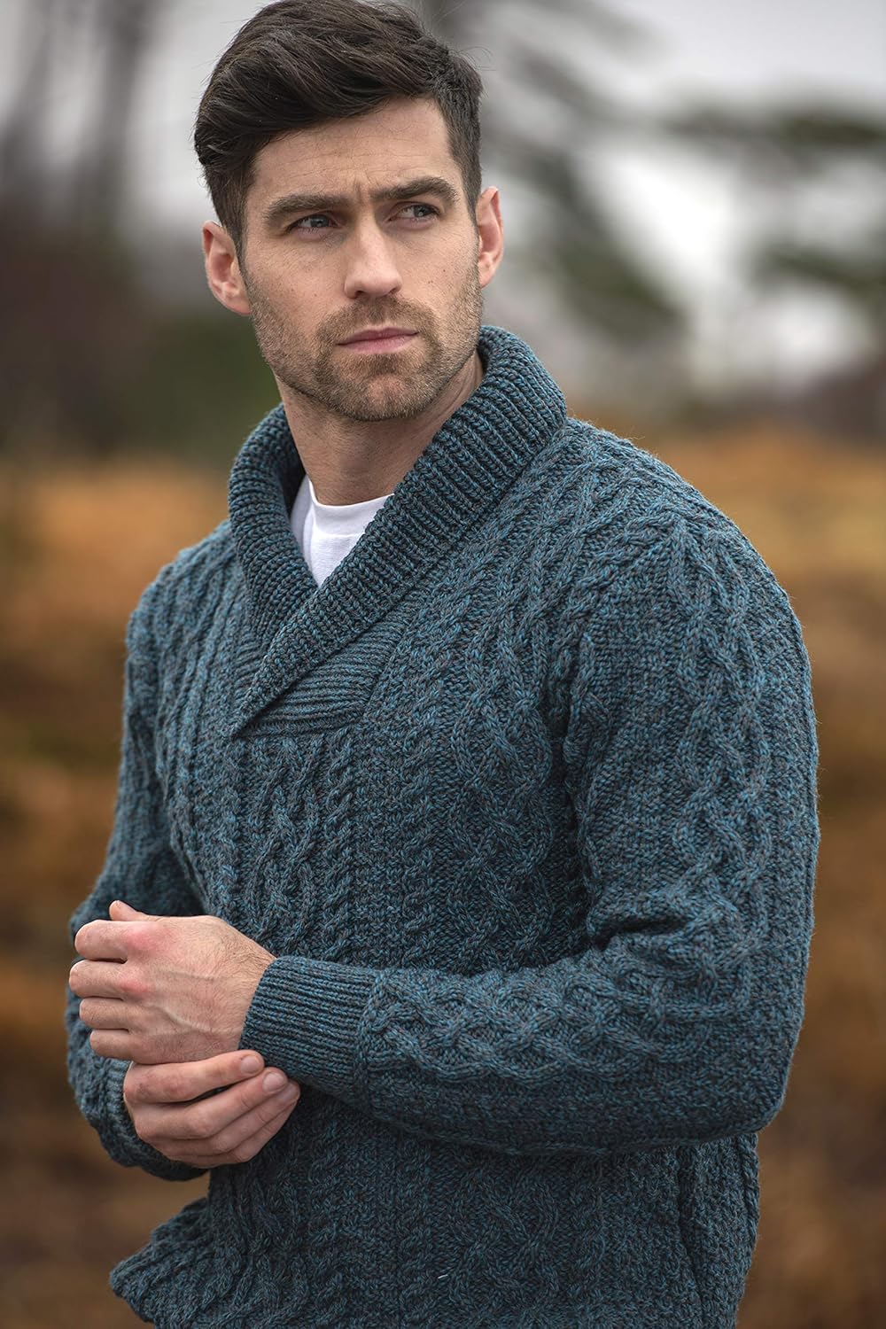 Aran Crafts Men's Soft Irish Cable Knit Shawl Collar Sweater (100% Merino Wool) - Image 3