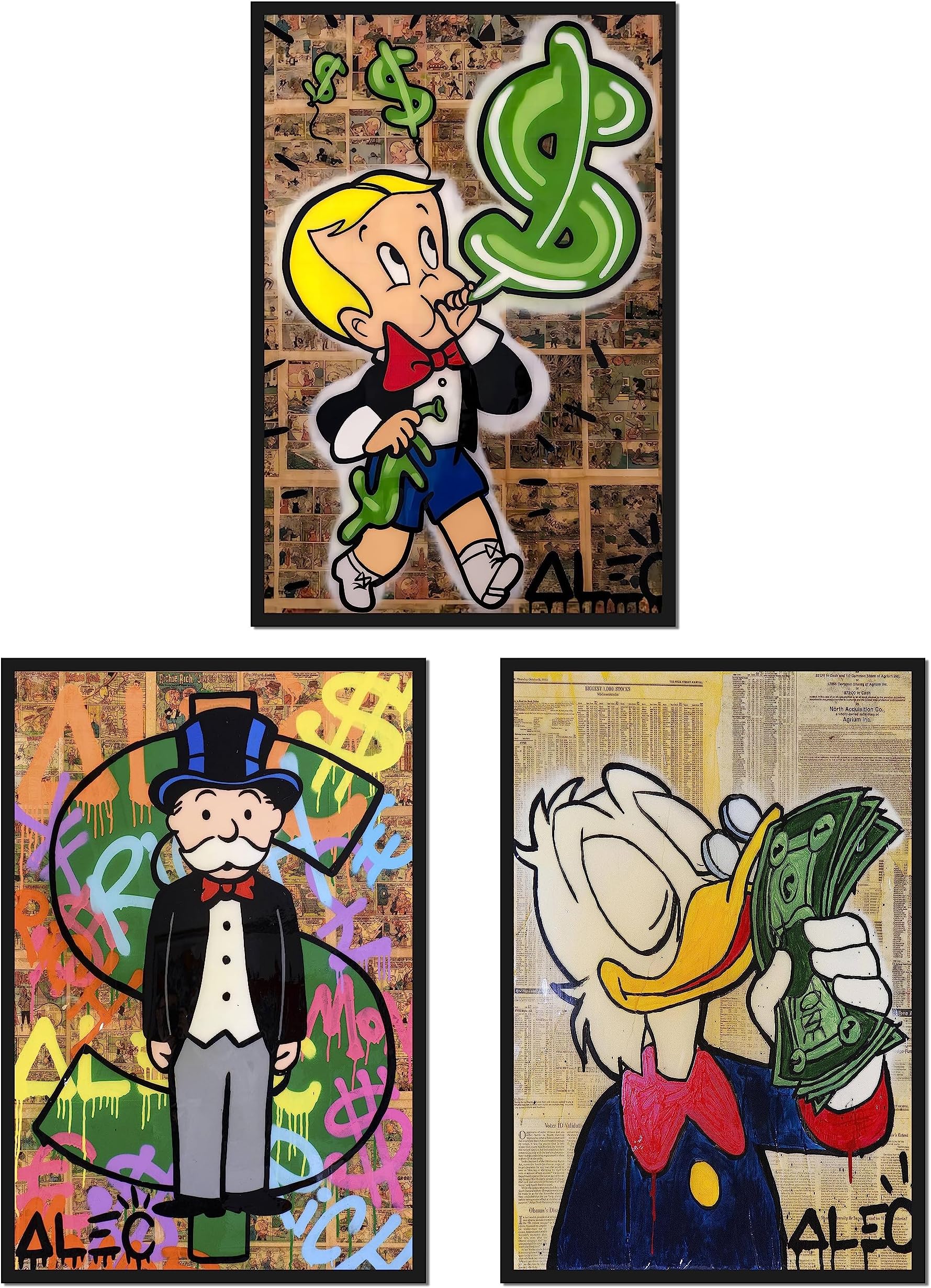 Alec Monopoly Art Money poster Graffiti Art Prints Set of 3 Wall Art for Living Room Men Bedroom Decor 8 in x12 in Unframed