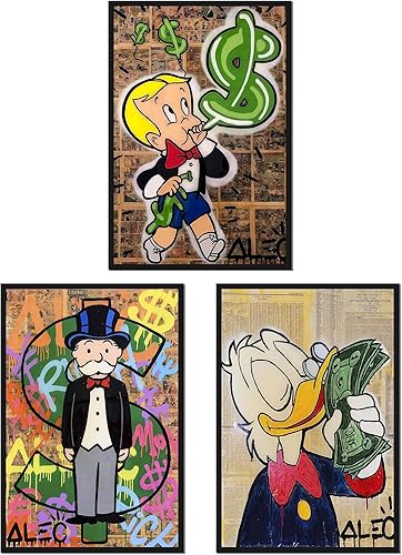 Alec Monopoly Art Money Poster Graffiti, juego de 3 impresiones artísticas de pared para sala de estar, decoración de dormitorio de hombres, 8 x 12 Alec Monopoly Art Money Poster Graffiti, juego de 3 impresiones artísticas de pared para sala de estar, decoración de dormitorio de hombres, 8 x 12