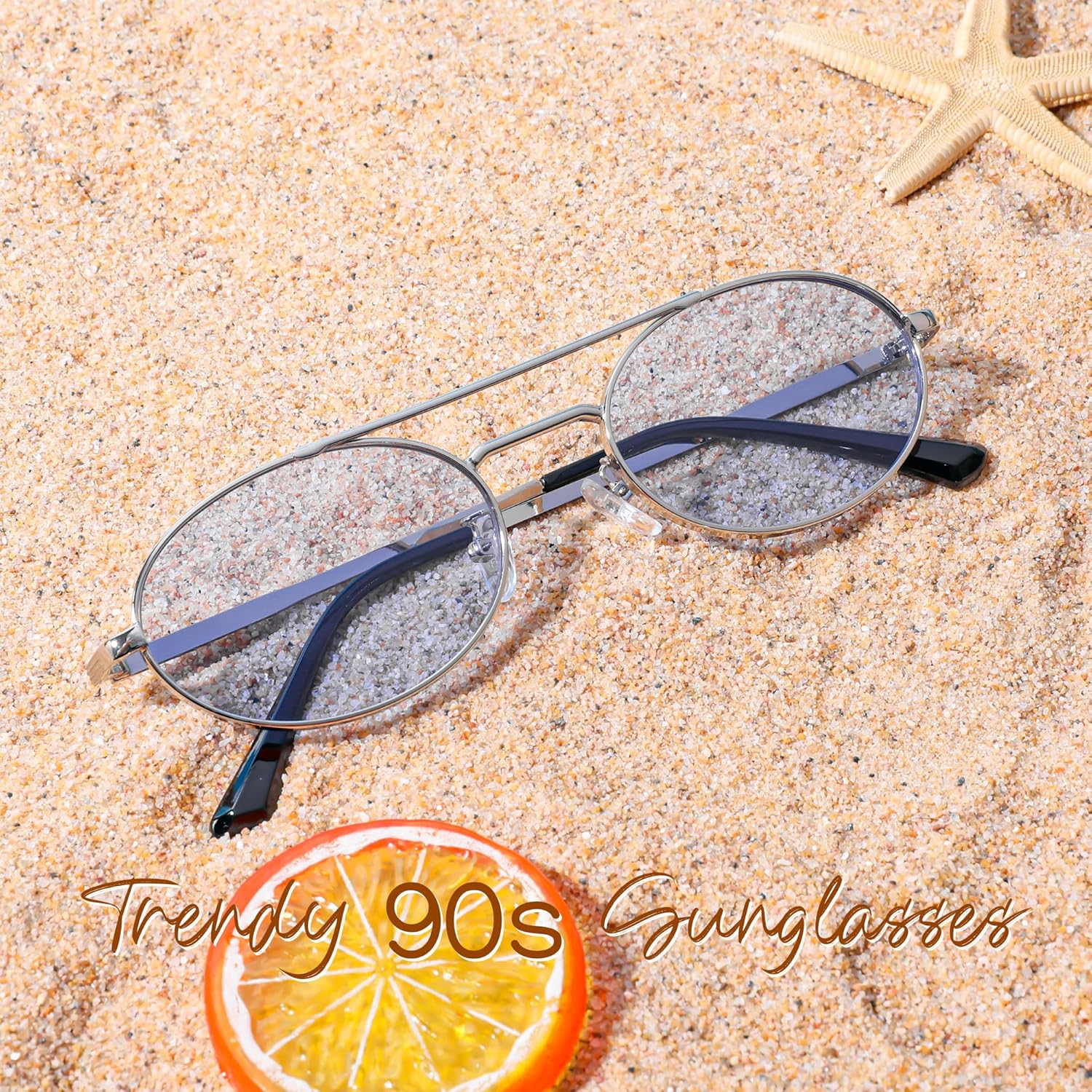 FEISEDY Retro Oval 90s Metal Sunglasses for Women, Trendy Narrow Sun Glasses Fashion Shades B4183