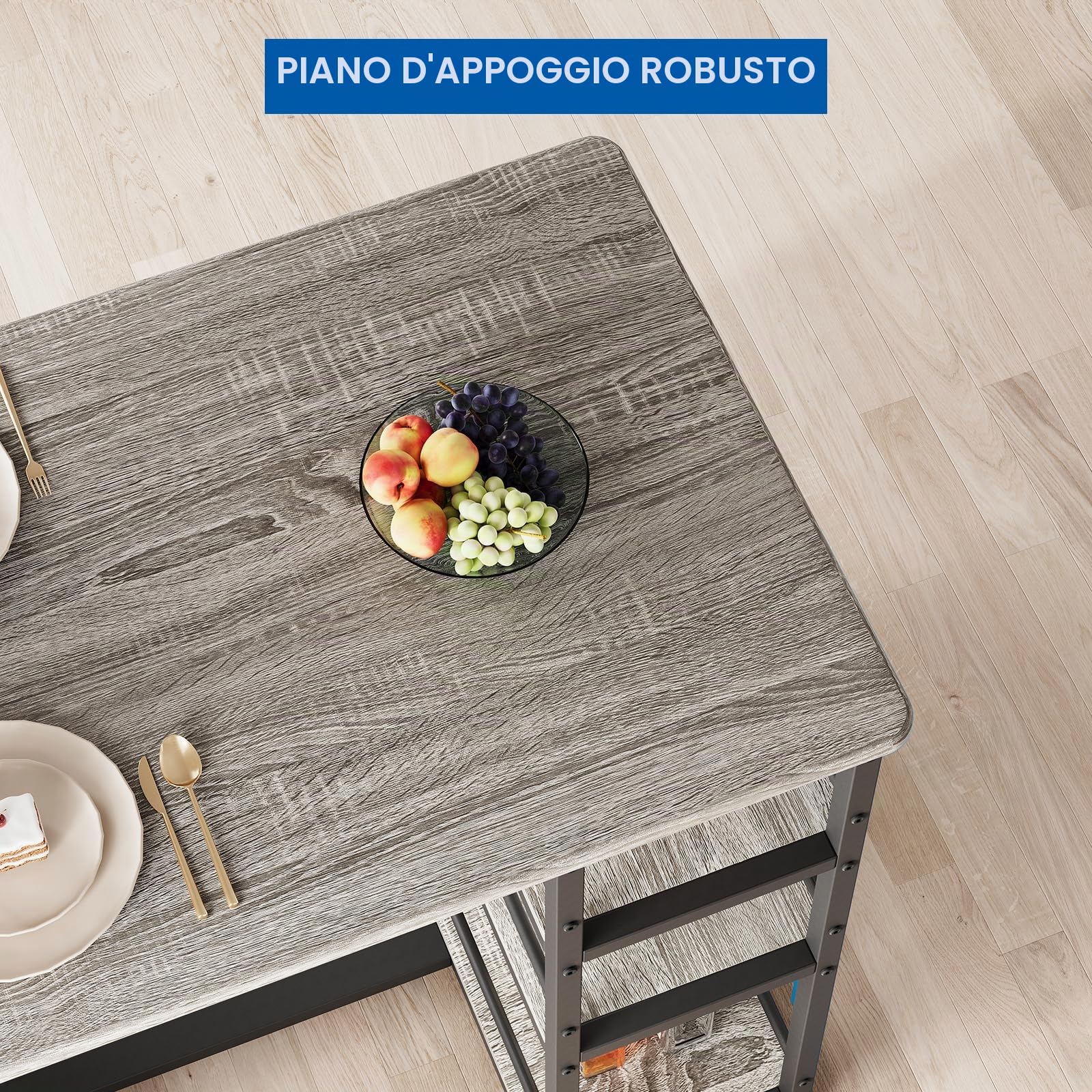 Set Tavolo Bar Alto Con 2 Sgabelli Imbottiti, Set 3 Pezzi Per Spazi Piccoli, Appartamento, Design Grigio