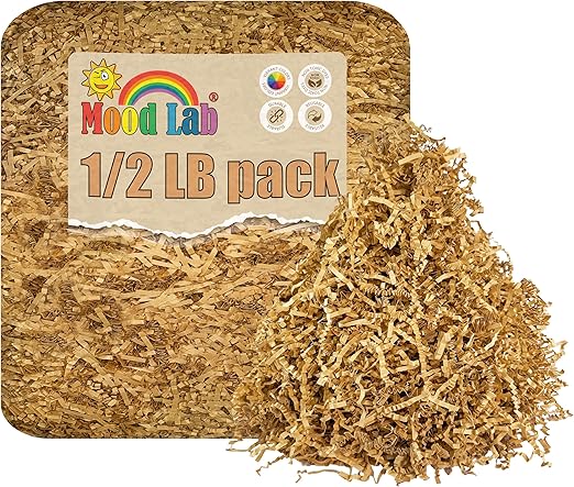Mood Lab Crinkle Cut Paper Shred Filler - 1/2 LB Brown - Basket Filling Shredded Cut Paper - Gift Box Kraft Wrapping Paper