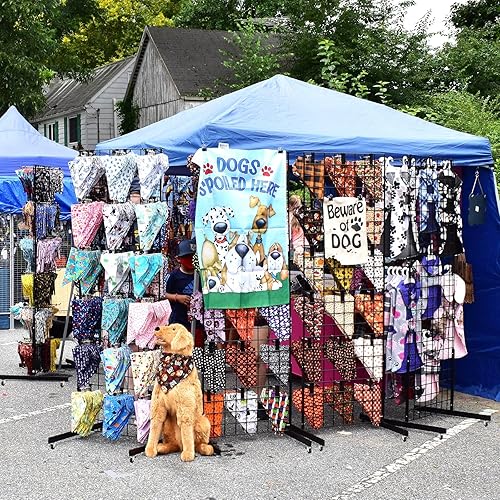 Miniatura 7 de Blulu Juego de paneles de pared de rejilla desmontables, paneles de rejilla de alambre con ruedas y patas, estante de exhibición de alambre para