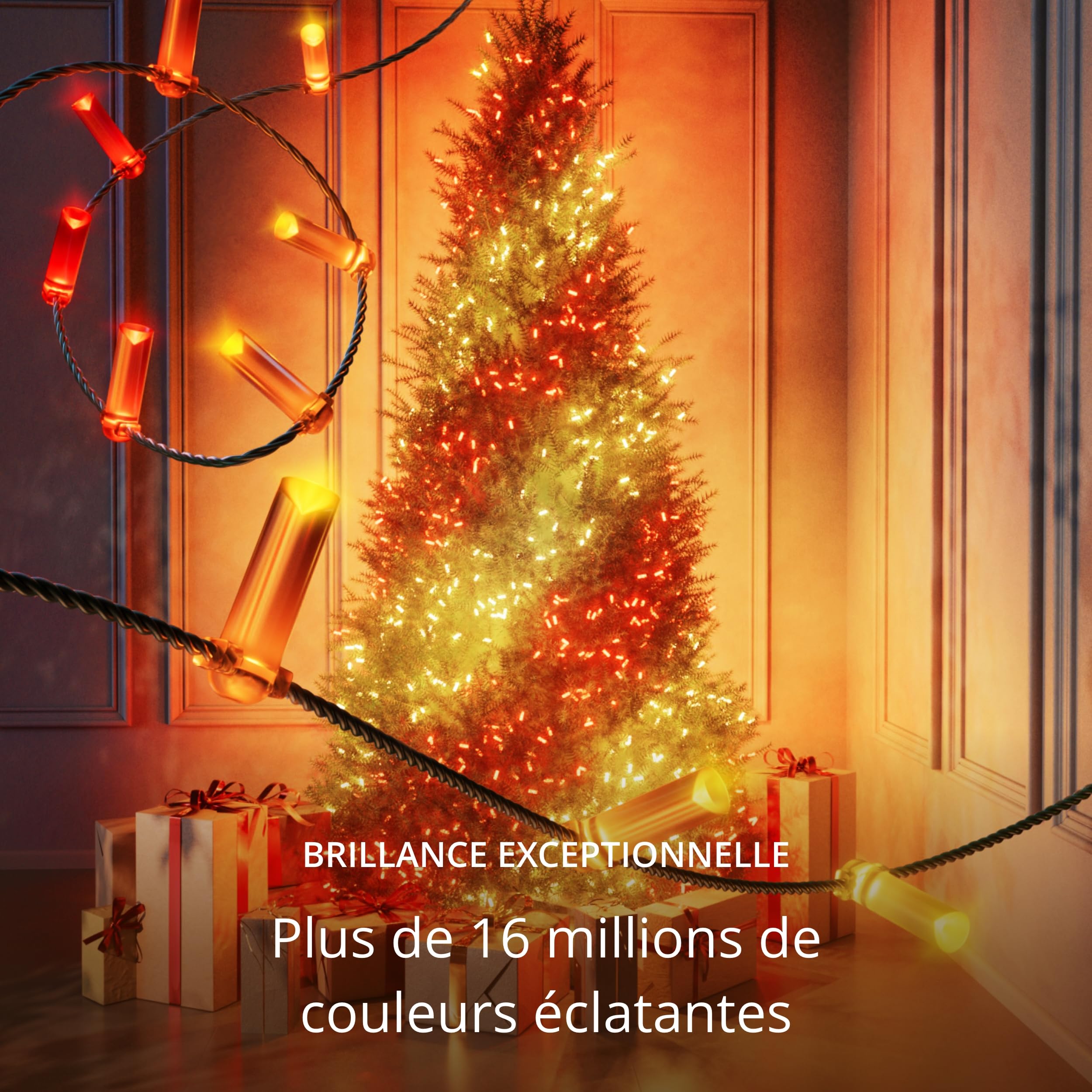 Twinkly Strings USB-C Candle 100 LED, Guirlande LED en Forme de Bougie, Fil Lumineux LED Multicolore RGB, Lumières Saint-Valentin, Compatible avec Alexa, Google Home, Alimentation USB C, Fil Vert, 6m