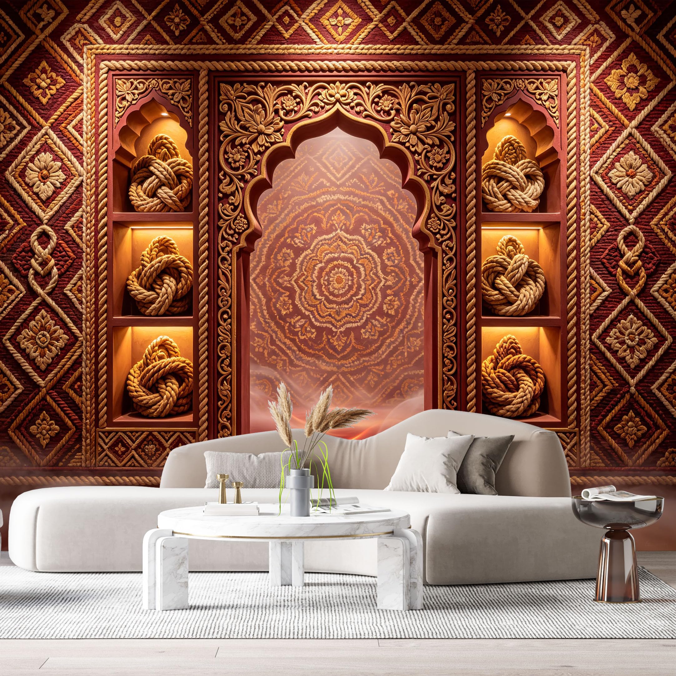 Custom Size Wall Murals Palatial Architecture Golden Filigree Geometric Floral 3D Trompe L'Oeil SelfAdhesiveWall Fabric Removable Wallpaper Wall Decor for Living Room