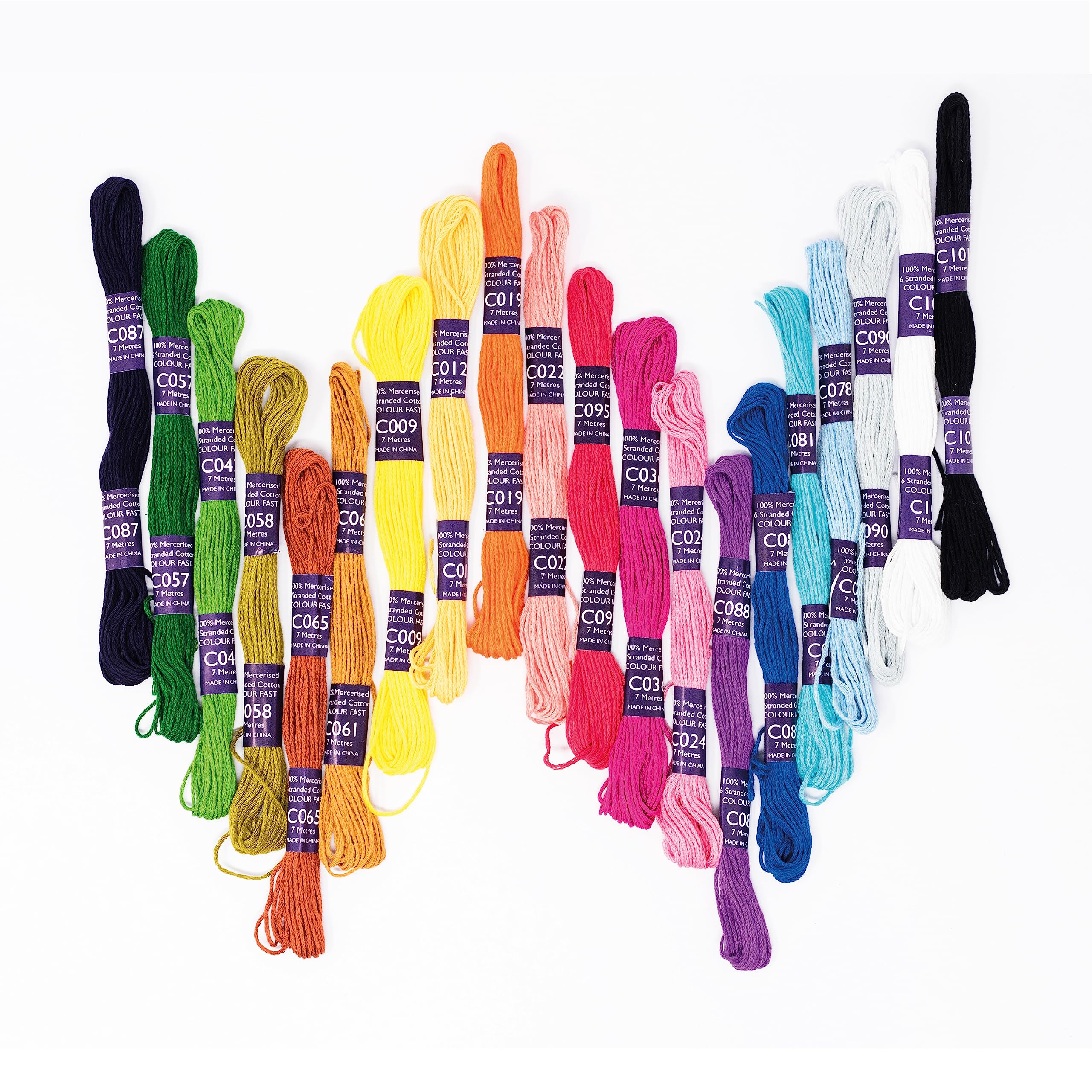 KORBONDKORBOND 20 Pack 20 x 7m 6 Stranded Skeins – 140m of Floss – Ideal for Embroidery Work, Cross Stitch, Crafting, DIYs and Upcycling, Cotton