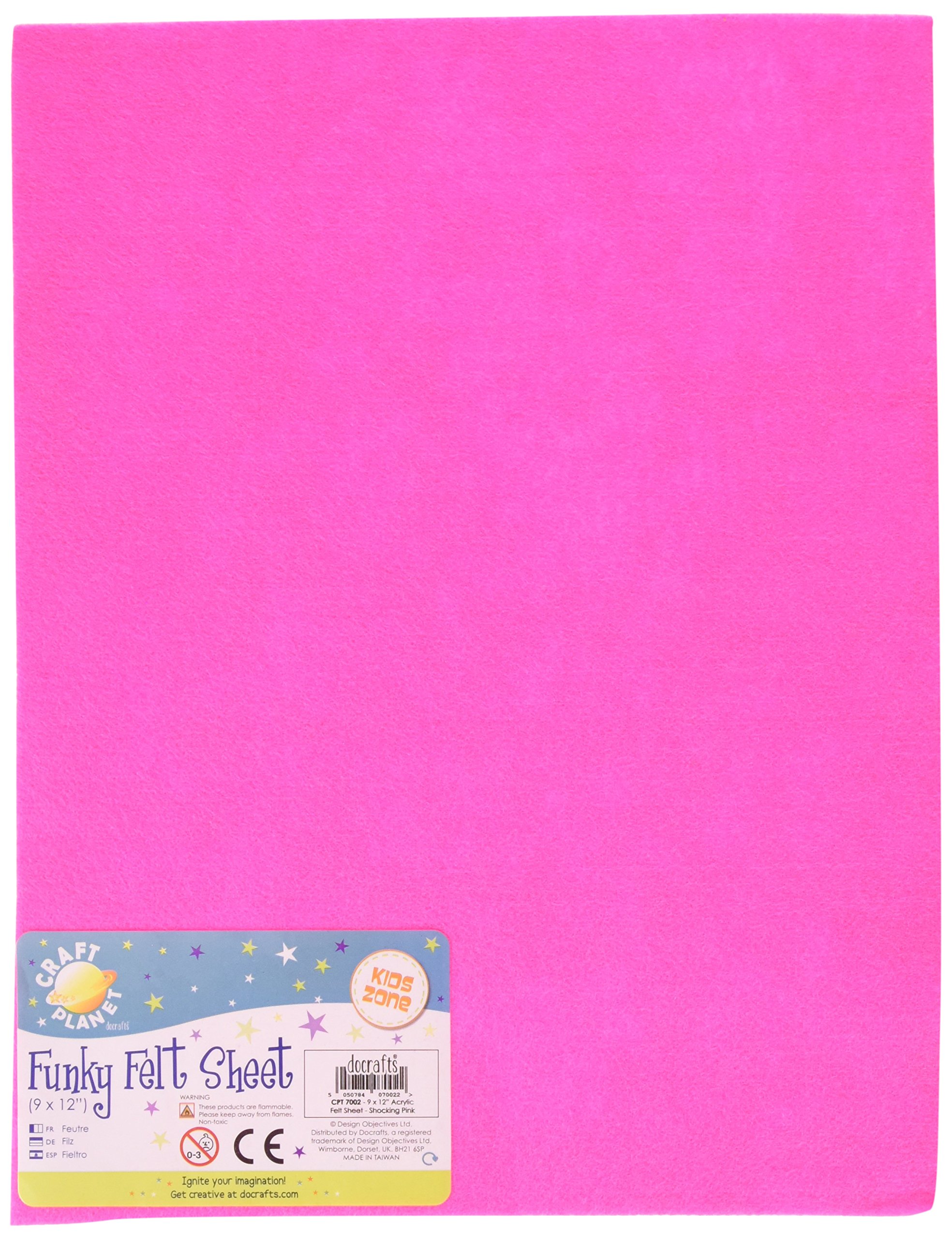 Craft Planet 9 x 12" Acrylic Felt, Shocking Pink, Sheets, Coloured Square, Crafting Fabric, Stick with Glue Adhesive, Pritt Sticks, for Sewing, Patchwork