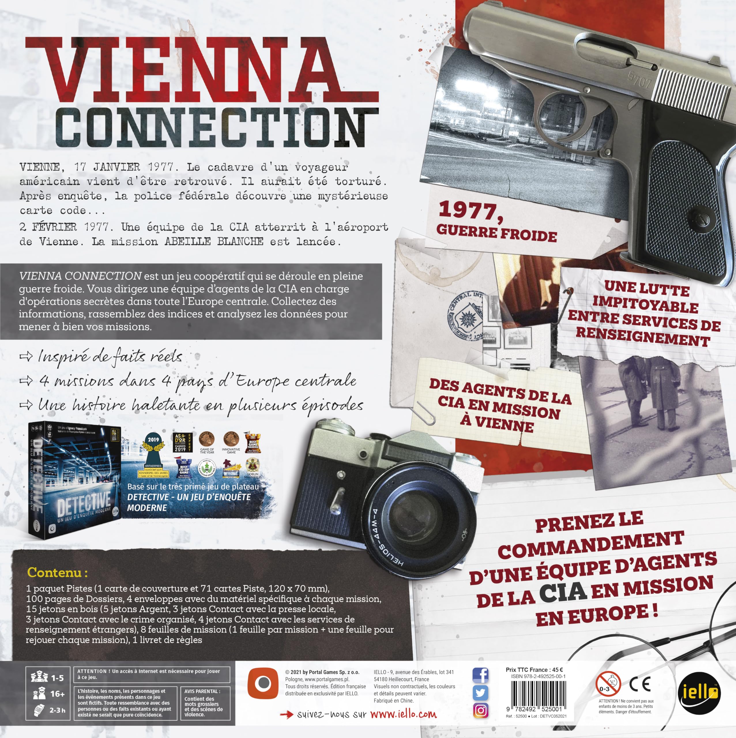 IELLO Detective Vienna Connection – Version Française – Jeu Coopératif d’Espionnage et d’Enquête – Guerre Froide, Missions et Agents Infiltrés | 1 à 5 Joueurs | 120 à 180 Minutes | Dès 16 Ans