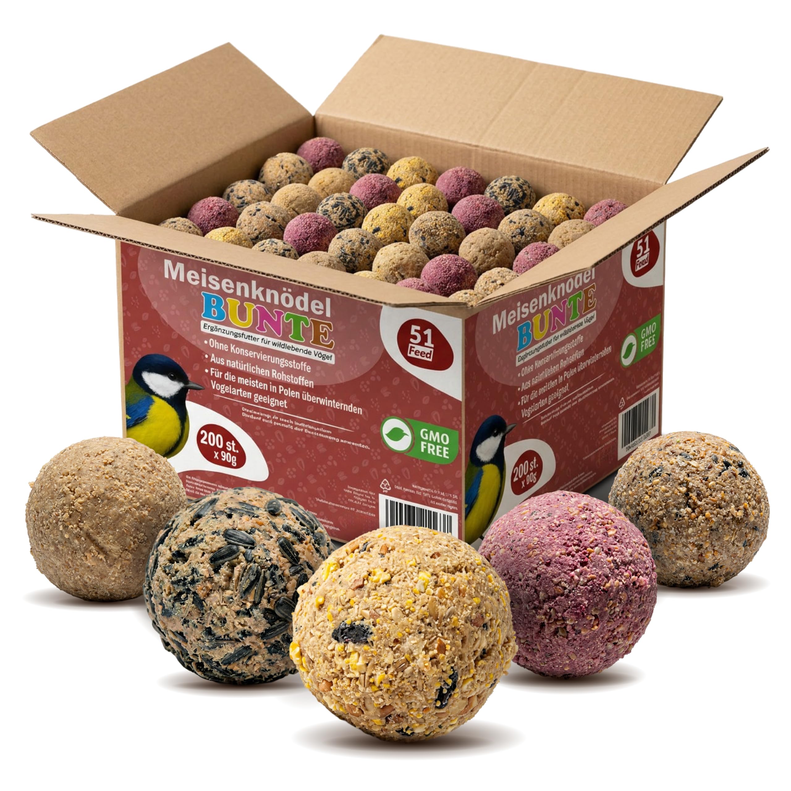 Meisenknödel ohne Netz| Ganzjahres-Mix Wildvogelfutter| Vogelfutter 200St.