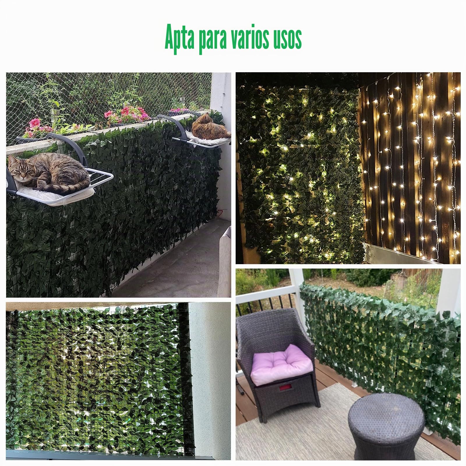 Rollo de valla de hiedra artificial, rollo de seto artificial de 3 m x 1 m, pantalla de privacidad para jardín, balcón, exteriores