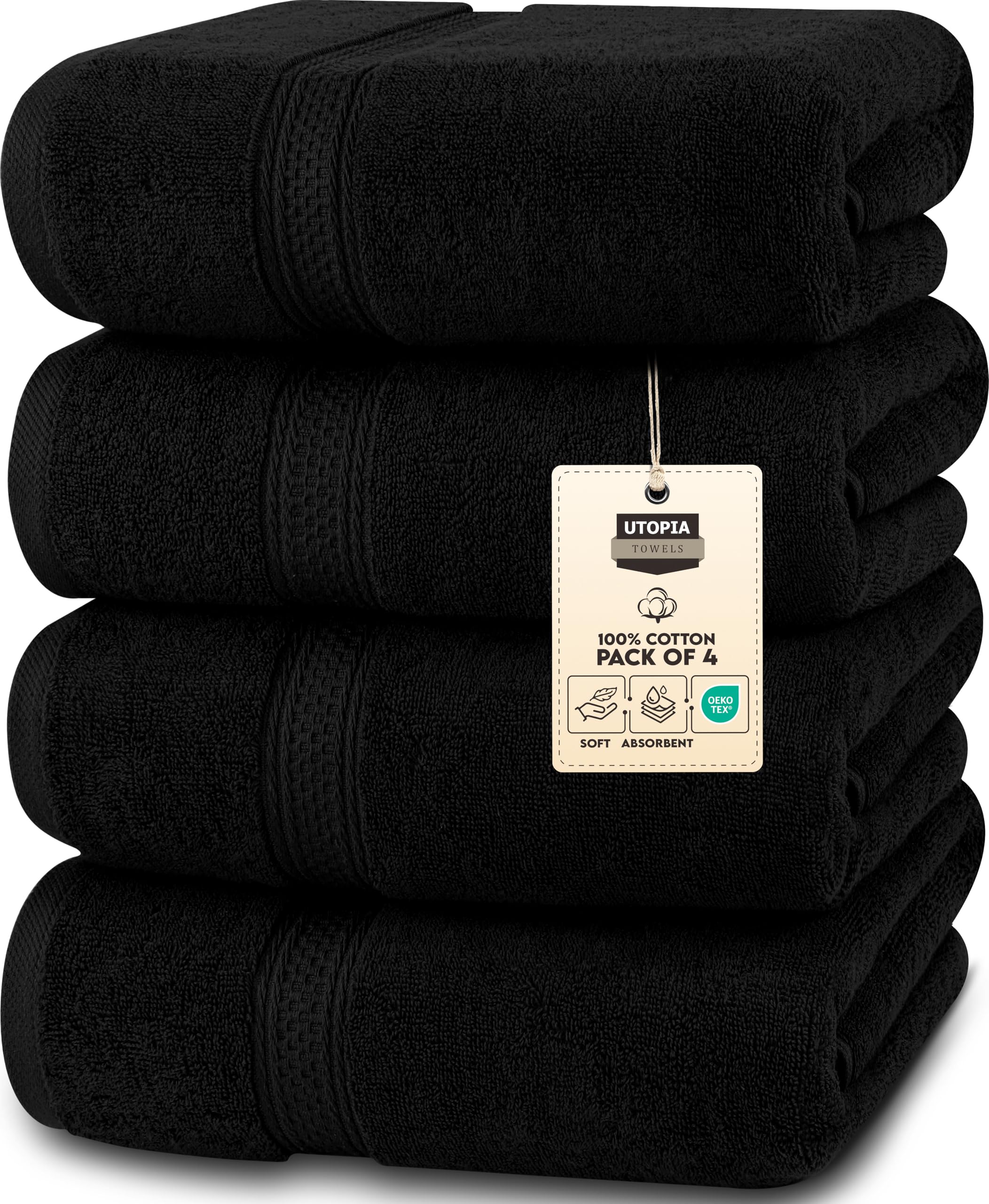 Utopia Towels 4 Pack Premium Bath Towels Set, 27 by 54 Inches, 100% Ring Spun Cotton 600GSM, Lightweight and Highly Absorbent Quick Drying Towels, Perfect for Daily Use, Black