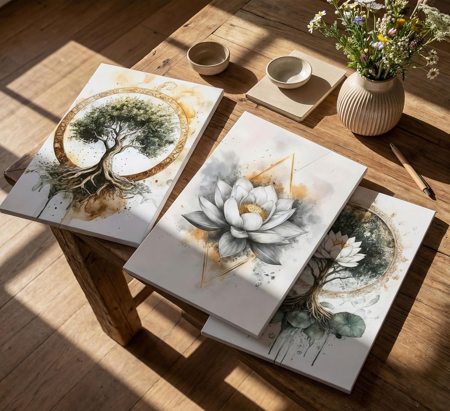 3Pcs Zen Meditation Lotus Canvas Wall Art Spiritual Bathroom Yoga Spa Paintings Pictures Wall Decor Tree of Life Posters Prints Artwork for Living Room Office Bedroom Home Decoration. Zen Tree of Life 16"L x 12"W-Canvas