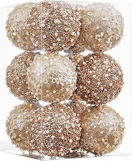 ChrisWish 2.76" Christmas Ball Ornaments,12pcs Champagne Gold Christmas Ball Decorations Shatterproof Plastic Hanging Pear...