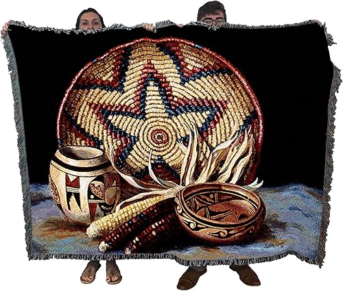 Hopi Harvest Manta  Arte de cerámica de algas marinas del suroeste y pueblo  Tapiz de regalo tejido de algodón  Fabricado en los Estados Unidos (72