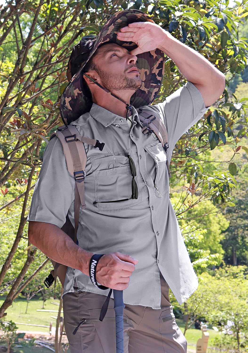 Men's Fishing Shirts with Zipper Pockets UPF 50+ Lightweight Cool Short Sleeve Button Down Shirts for Men Casual Hiking - Image 3