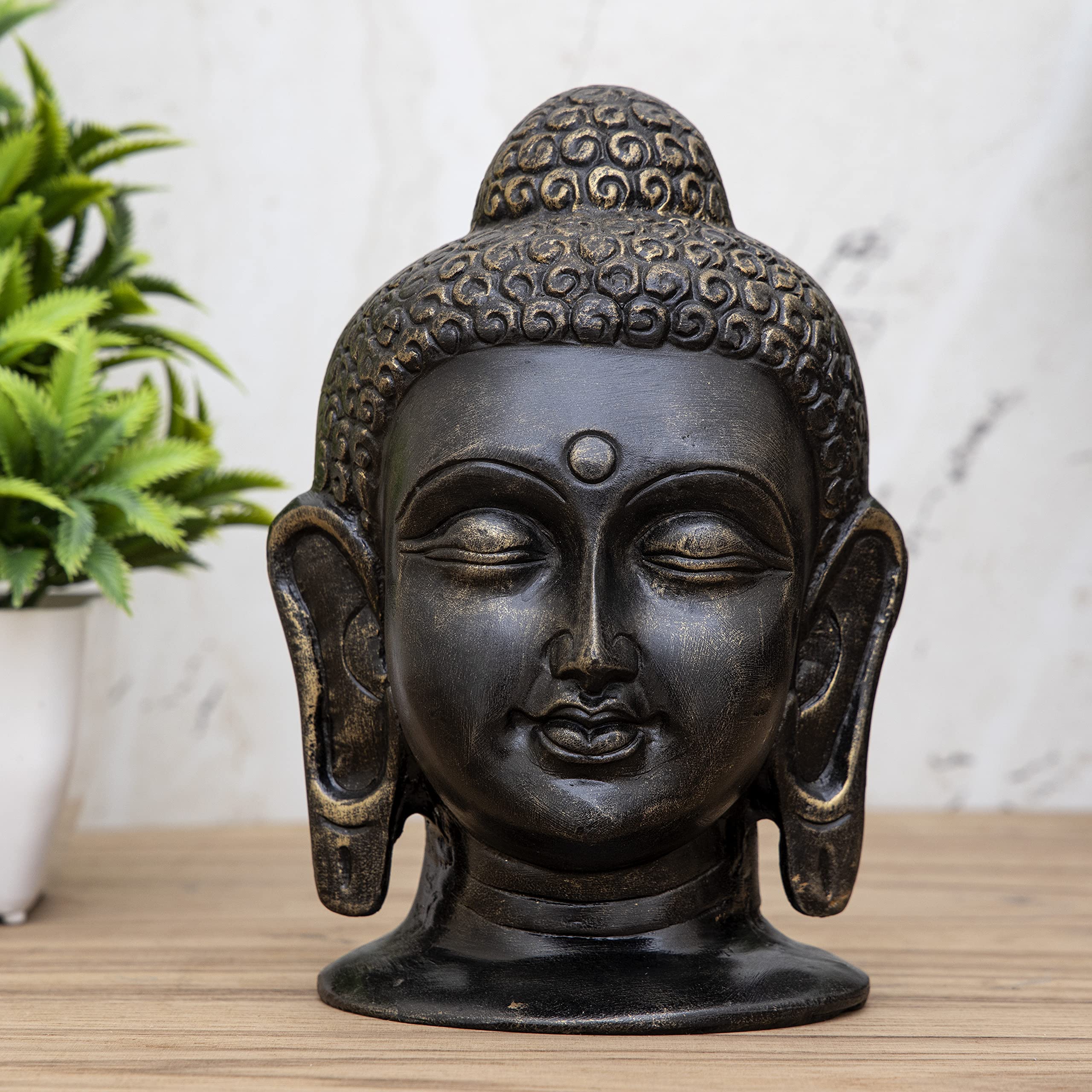 Global Grabbers New face Head Buddha Statue showpiece Idol Home Decor Items for Living Room and Gifts (Antique Golden)