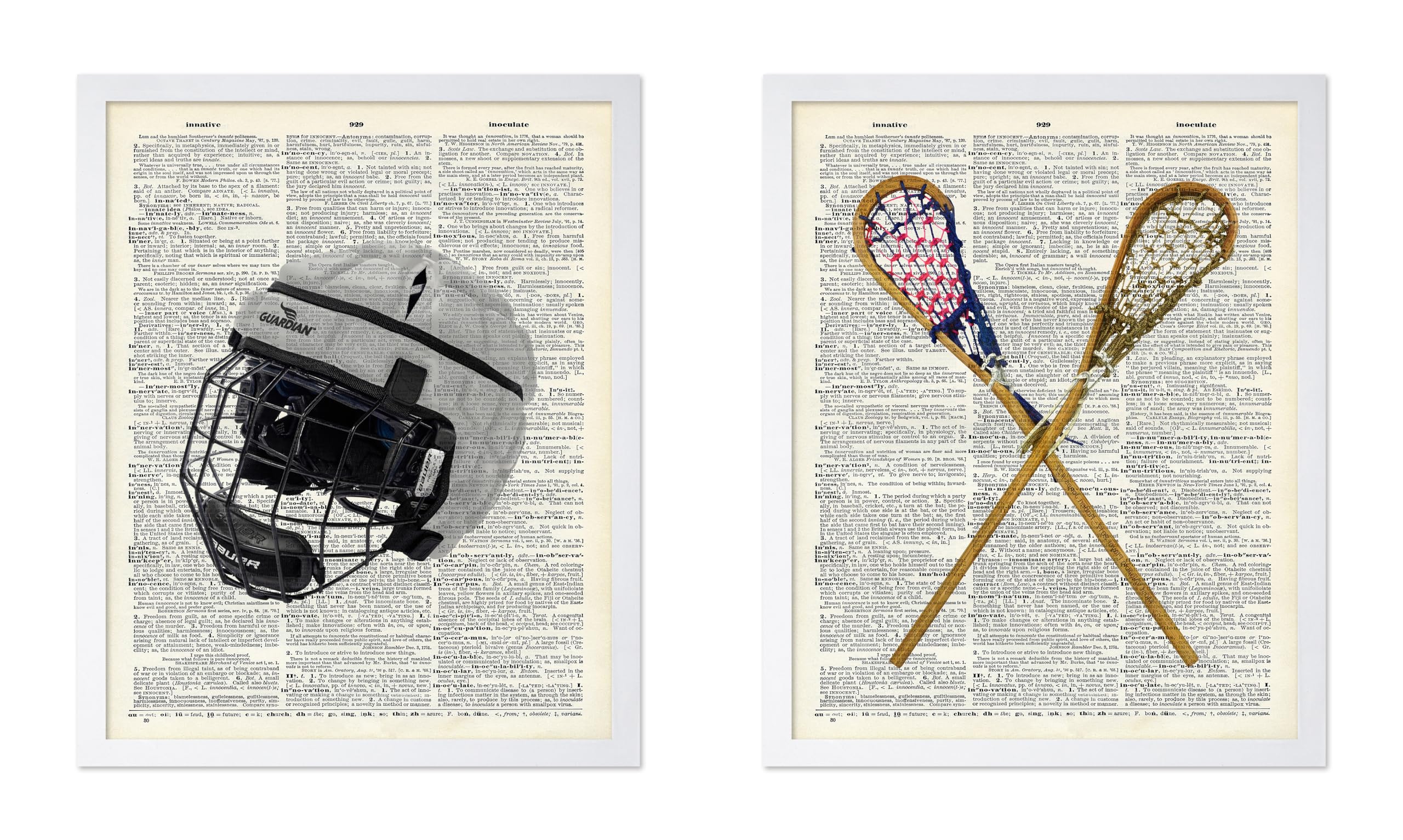 Poster Master Póster deportivo de 2 piezas, impresión de lacrosse, arte de palo de lacrosse, arte deportivo de equipo de contacto, arte de juego, arte de casco, arte de diccionario, gran decoración de