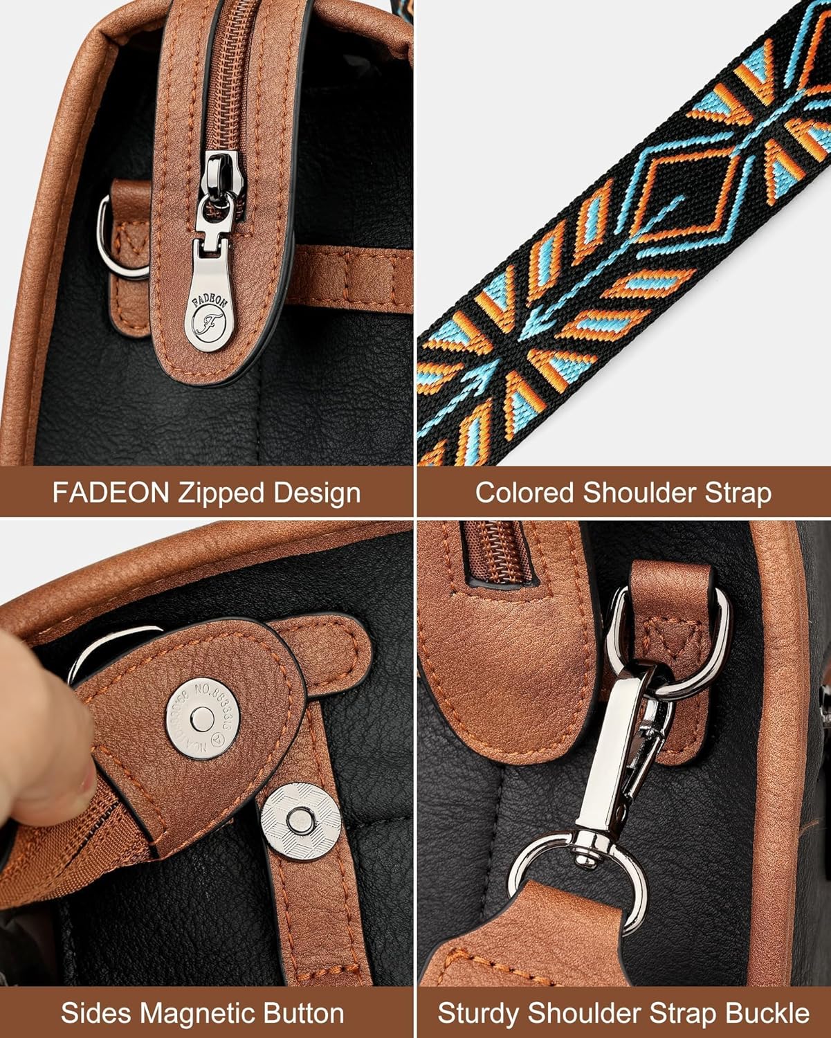 FADEON Crossbody Bags Purses for Women Designer Cross Body Shoulder Bag Purse PU Leather Top Handle Handbag Wide Strap - Image 5