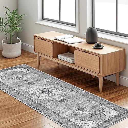 Miniatura 46 de Tapete verde para pasillo de 2 x 6 pies, tapete lavable, vintage, largo y envejecido con parte trasera antideslizante de goma, para cocina y Verde