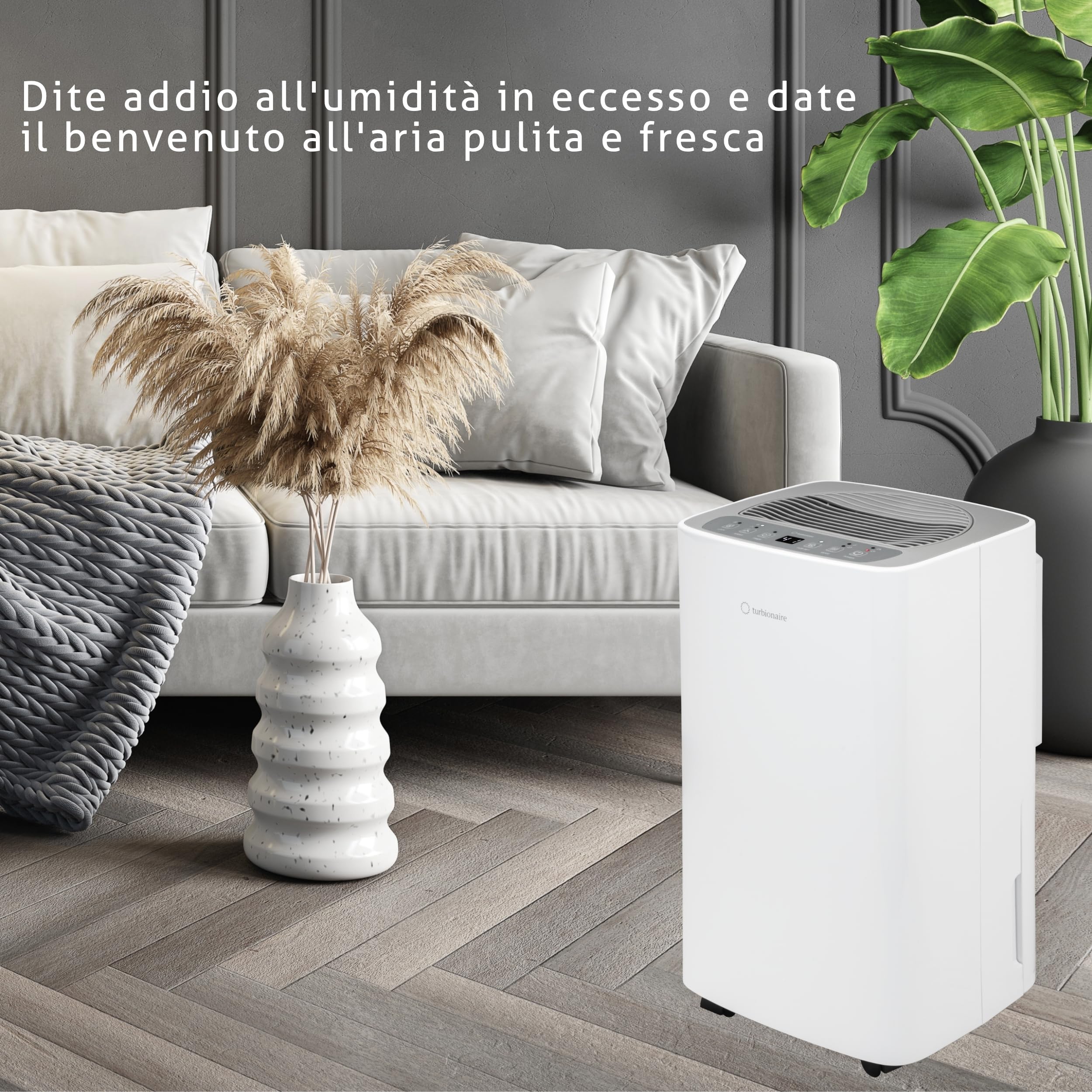 Turbionaire SENSO 12 SG Clean Deumidificatore e Purificatore 2 in 1, 12L/24h, Filtro HEPA + Carbone, Poco rumoroso, Tanica da 2L, LED, Timer, Adatto fino a 22m², Casa Muffa, Modalità dryer