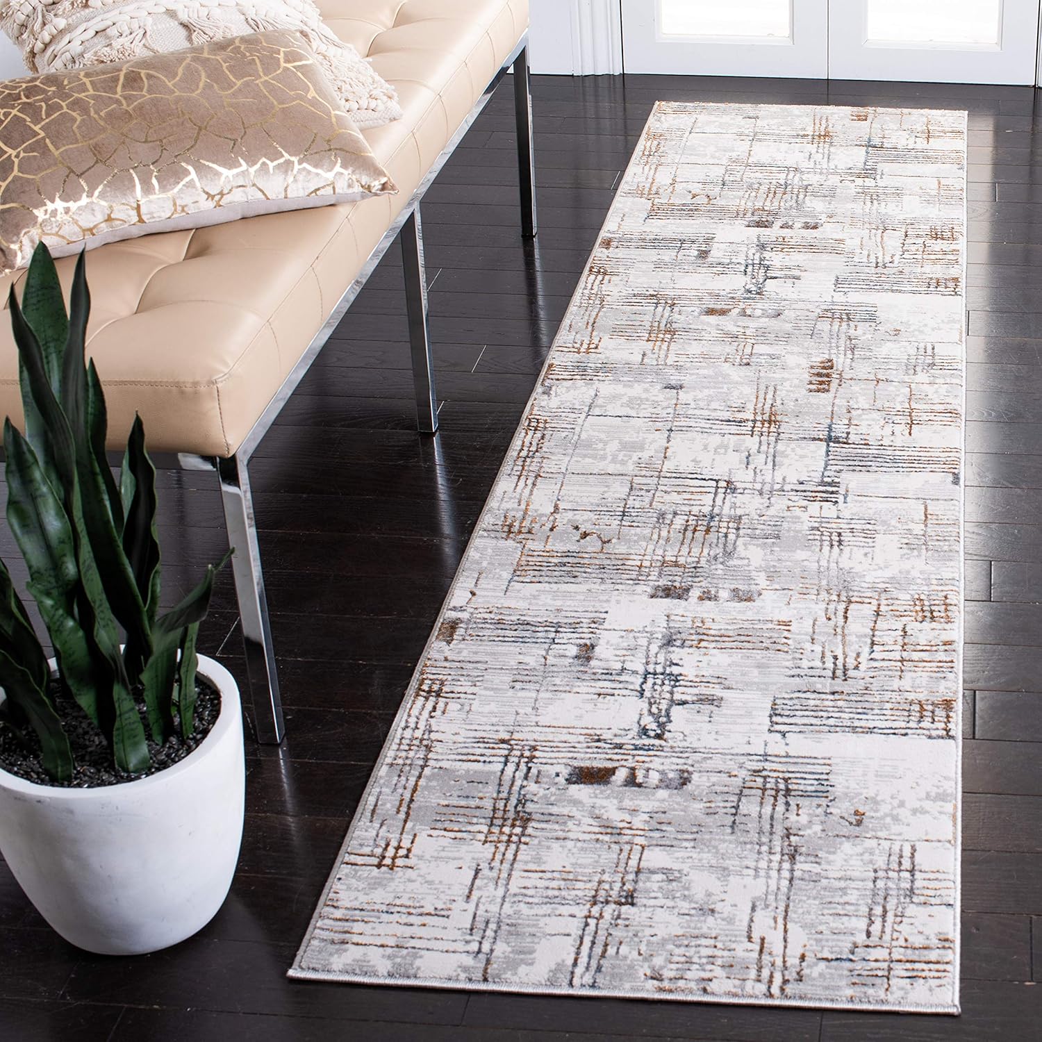 SAFAVIEH Sonoma Collection 2'2" x 9' Grey/Ivory SON379F Modern Abstract Distressed Runner Rug