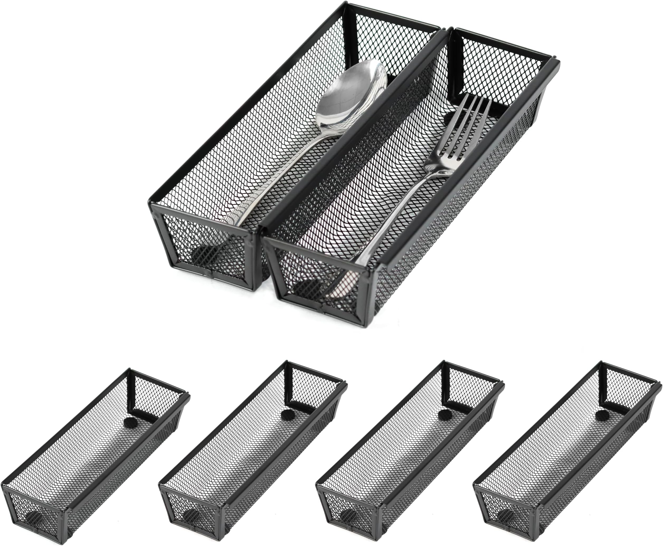 ihomecookerMesh Tray Silverware Drawer Organizer, Utensil Cutlery Tray Office Supplies with Interlocking Arm Drawer Dividers Organizer for Flatware, Knives,Home,Office, School,Bedroom 9X3＂Black…