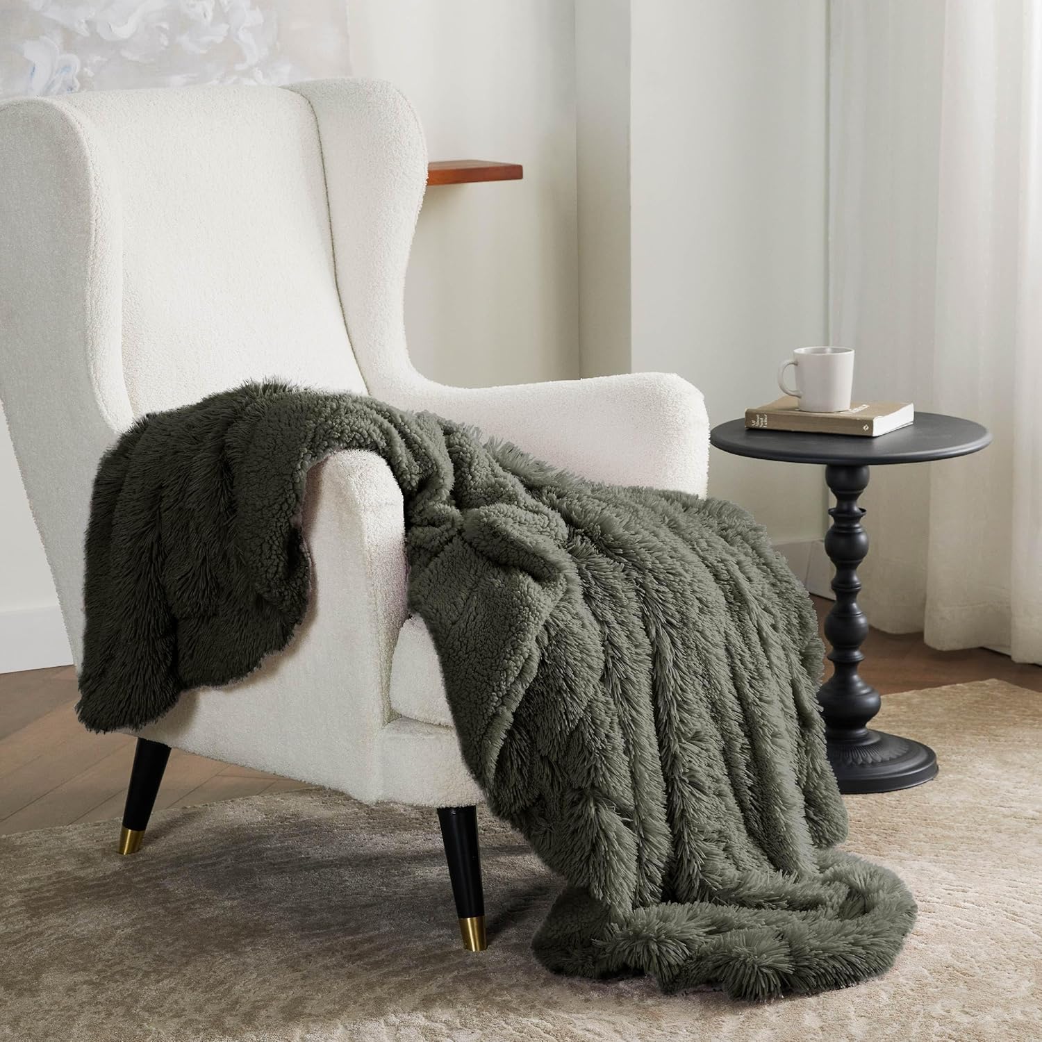 Bedsure GentleSoft Fluffy Olive Green Throw Blanket, Moss Green Decor Cozy Gifts for Women, Men, Soft Fleece Fuzzy Sherpa Plush Warm Thick Faux Fur Throw Blanket for Couch, House, 50x60 - Image 6