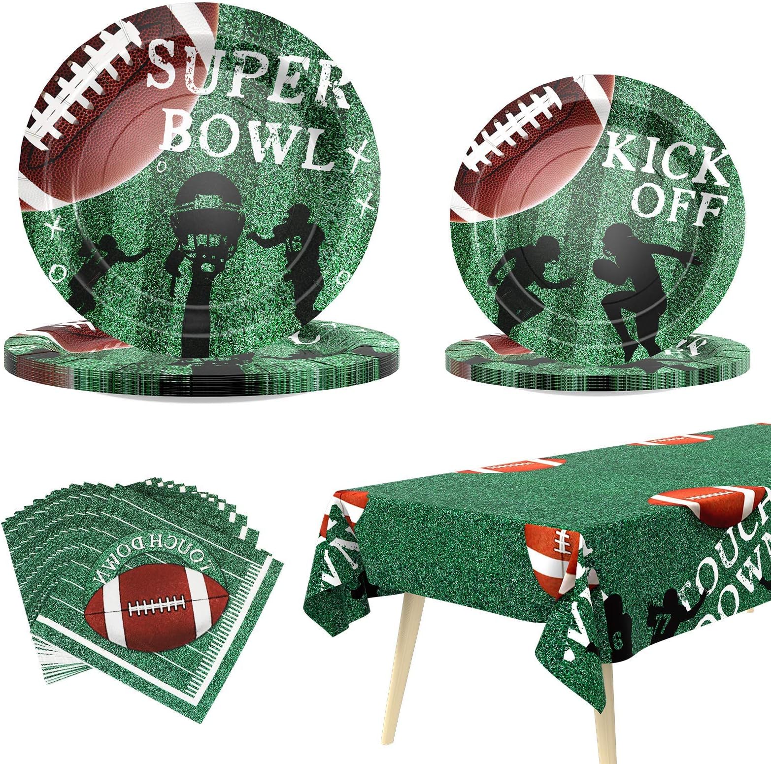 Football Party Supplies Super Bowl Decorations Super Bowl Party Supplies Includes Paper Plates Napkin and Tablecloth Serves 24