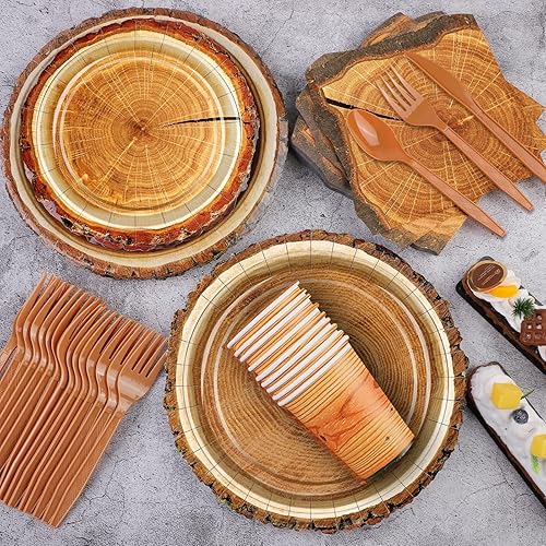 Miniatura 5 de durony 129 piezas de suministros para fiesta de cumpleaños de campamento, caza, fiesta, mantel, vaso, servilletas, rebanadas de madera, decoración