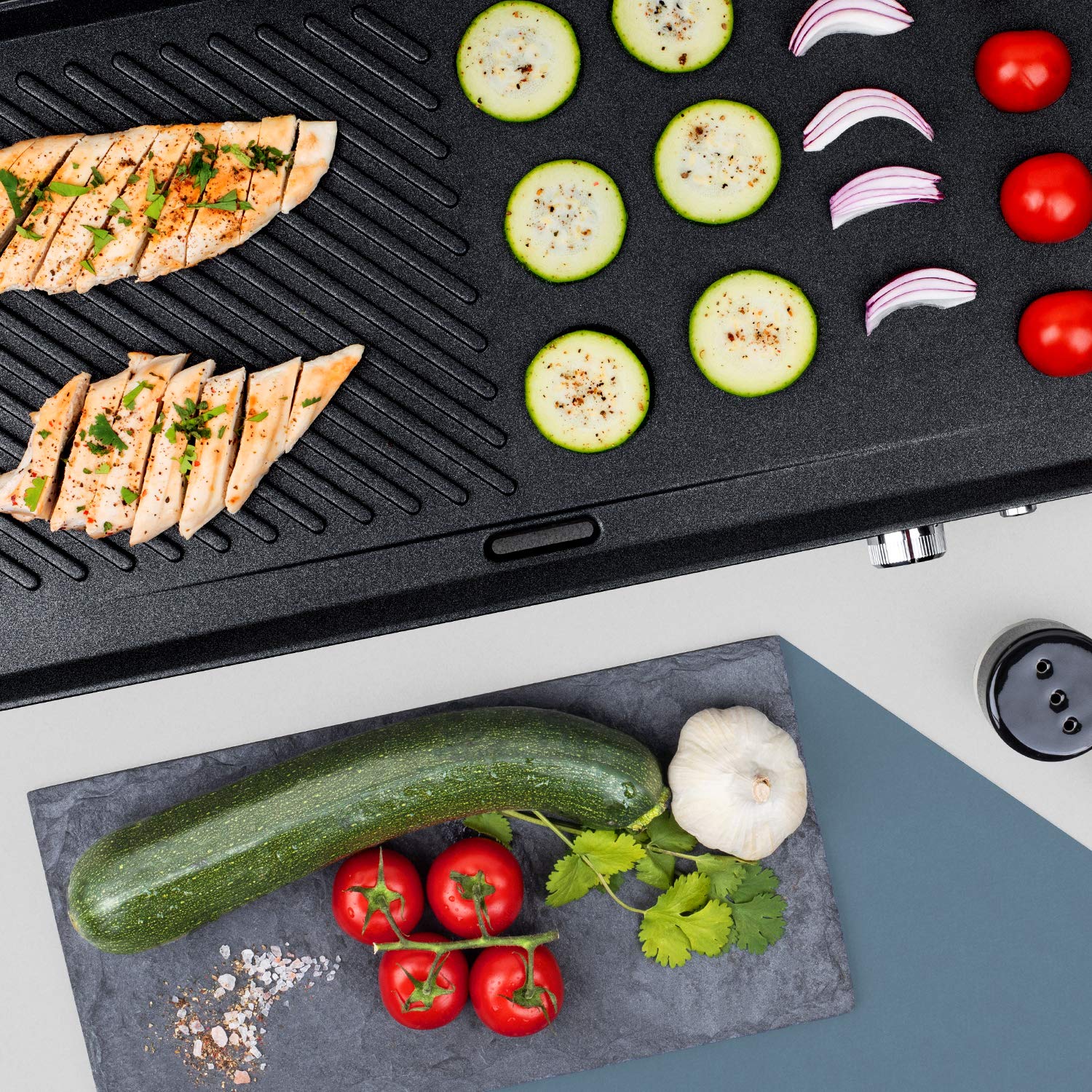 H.Koenig Grill und Plancha GRX330 Elektrisch Antihaftbeschichtung Fleisch Fisch Gemüse