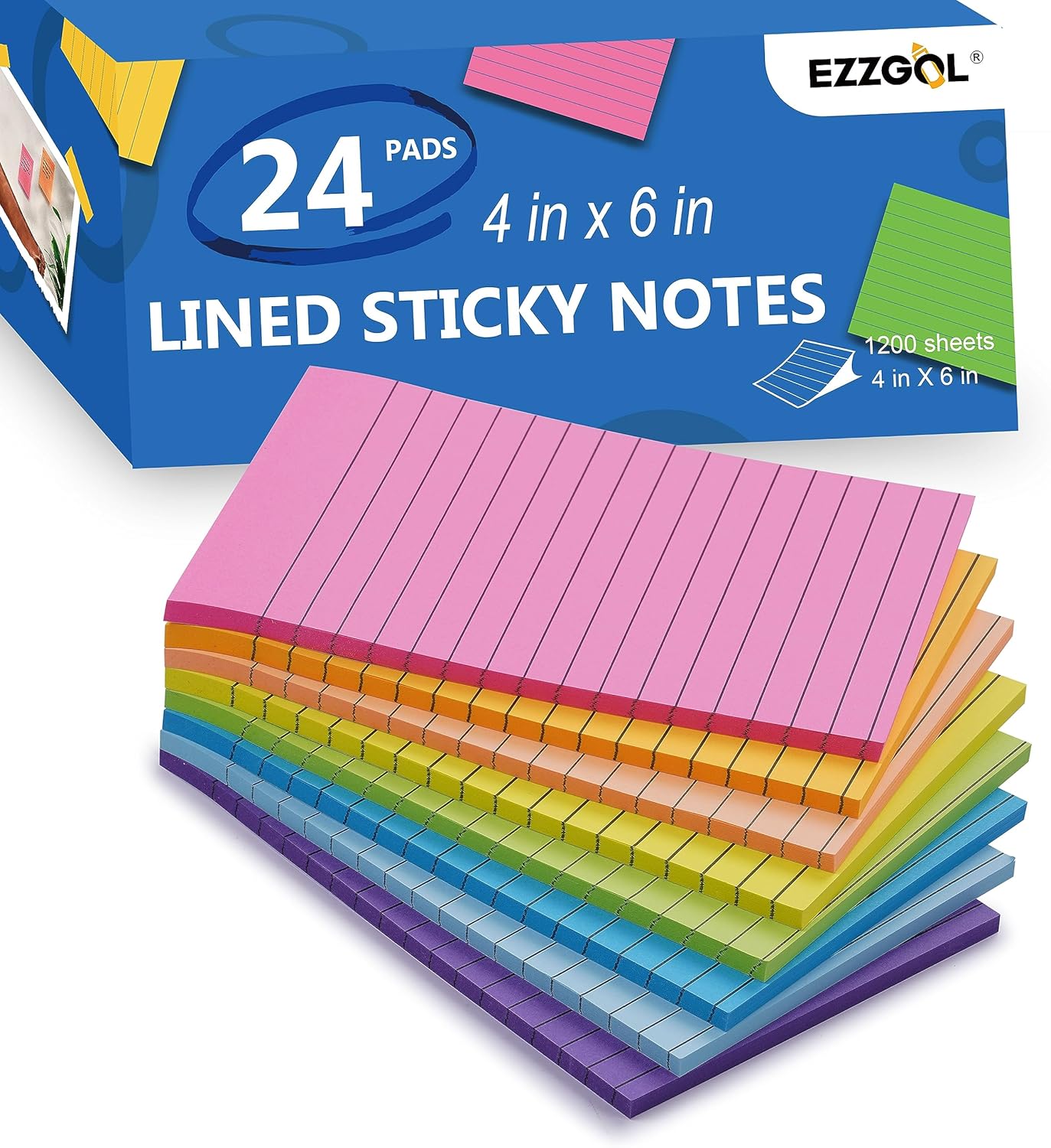 Lined Sticky Notes Bulk, Ezzgol 24 Pads Sticky Notes with