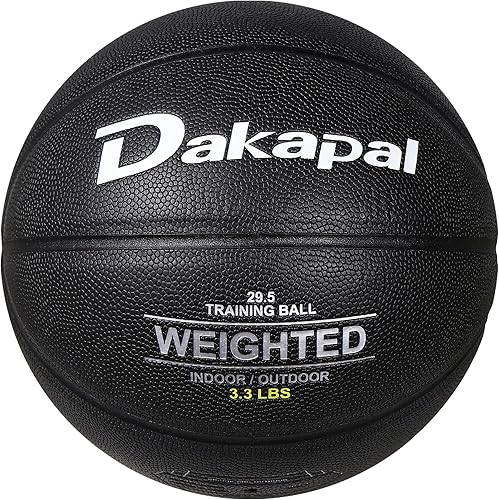 Miniatura 14 de Dakapal Baloncesto de entrenamiento con peso, pelota de baloncesto de cuero (2.2/3/3.3 libras de peso y talla 7) para entrenamiento y pases de Negro