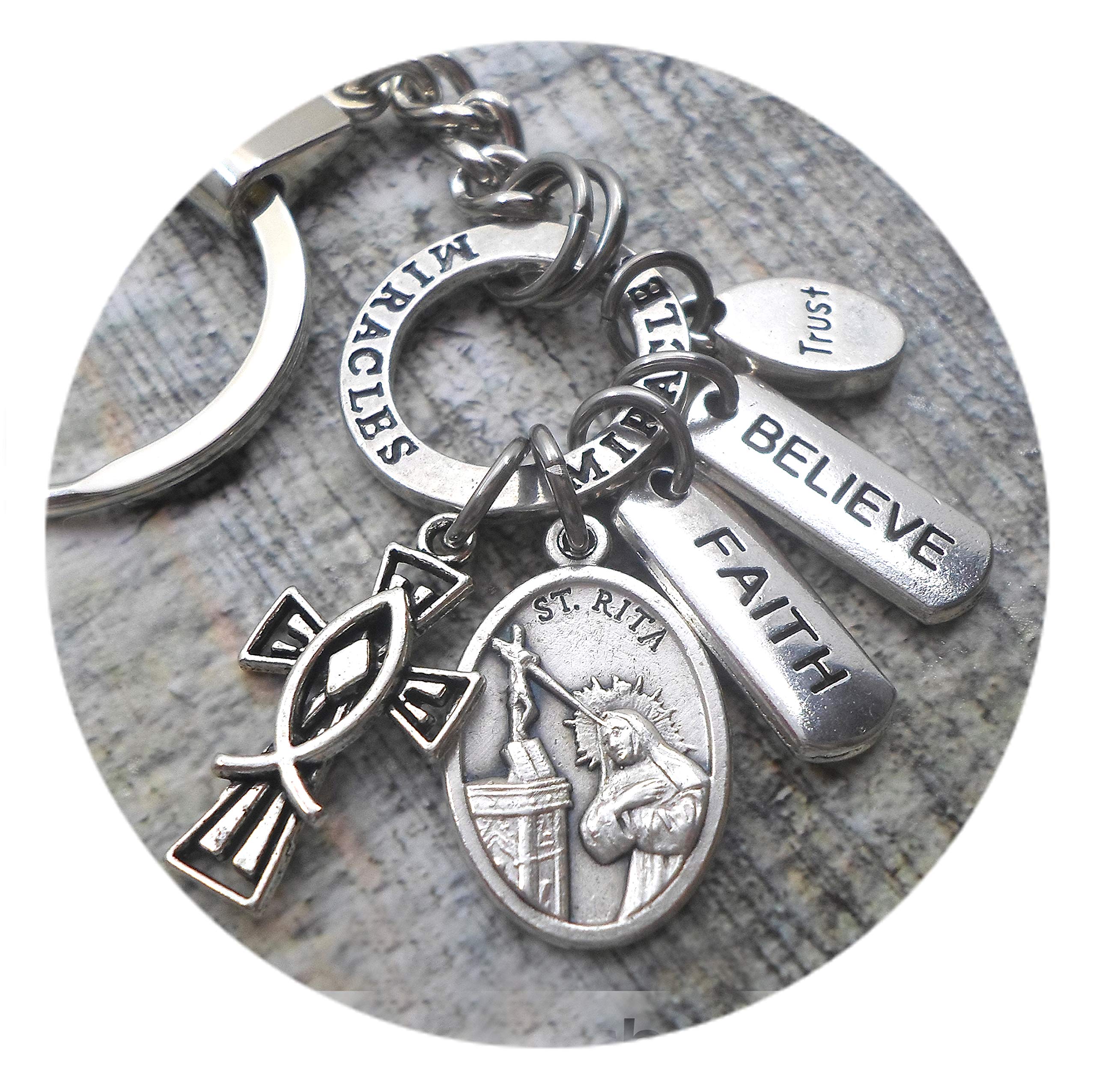 Saint Rita of Cascia Keychain, Clip or Necklace, Divine Messenger Help, Unisex Gift. Feel Better Knowing She is With You. Good Health, Strength and Courage, Have Faith All is Well.
