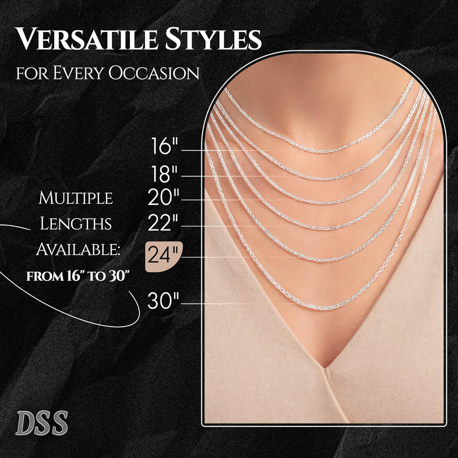 DSS 925 Sterling Silver Necklace for Women, Spiga Wheat Chain 2mm, Lobster Claw Clasps, Sterling Silver Chain, Italian Jewelry for Women, 16in - 30in
