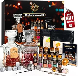 Alcohol Infusion Kit for Infusing Whiskey, Bourbon, Gin, Vodka, Tequila, Rum - DIY Your Own Flavored Spirits with 12 Natural Ingredients - Christmas, Birthday Gift for Men, Husband