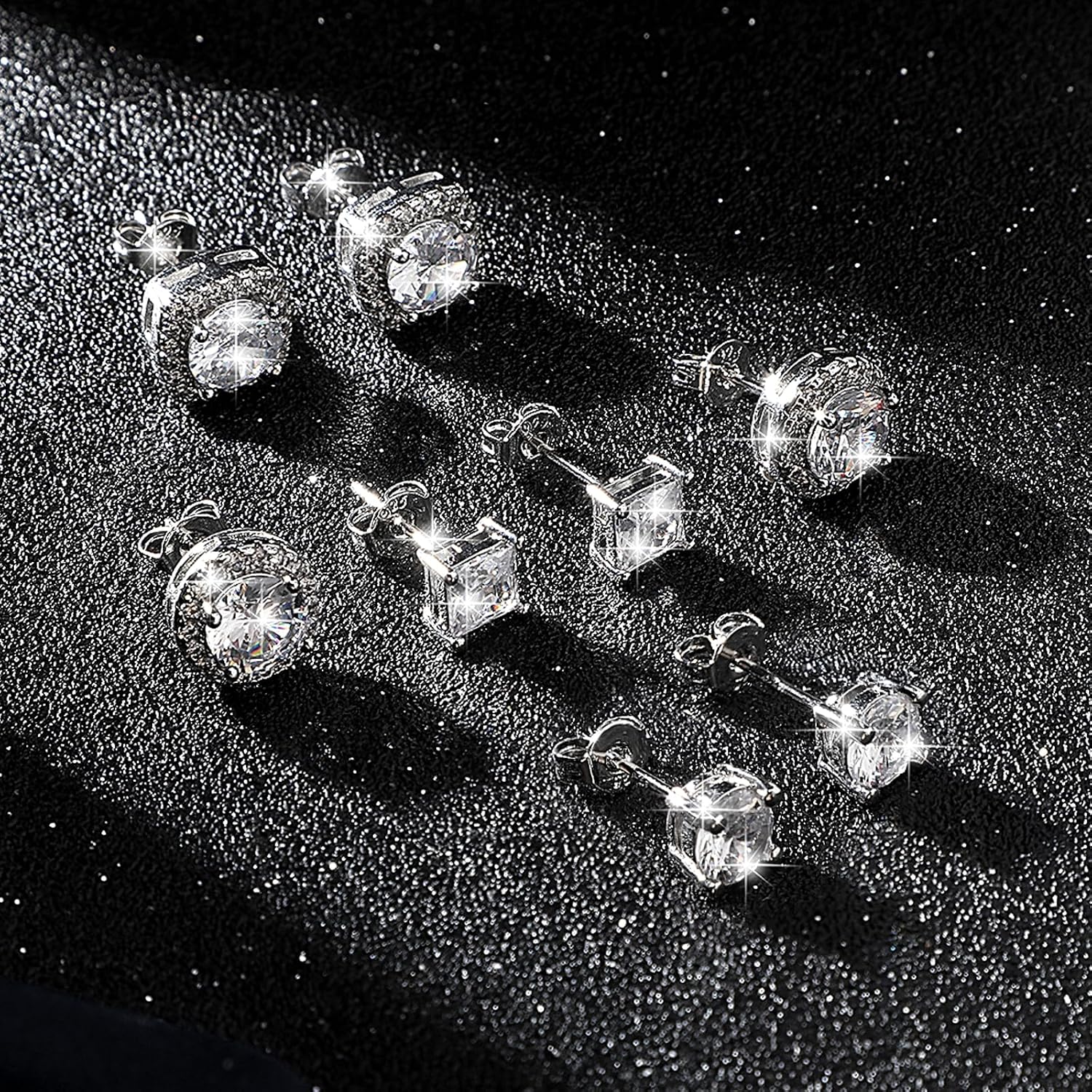 Mabor Small Plated Tiny Earrings Set - CZ Stud Earrings in Square, Round & Teardrop Shapes - Anti-sensitive for Women & Men