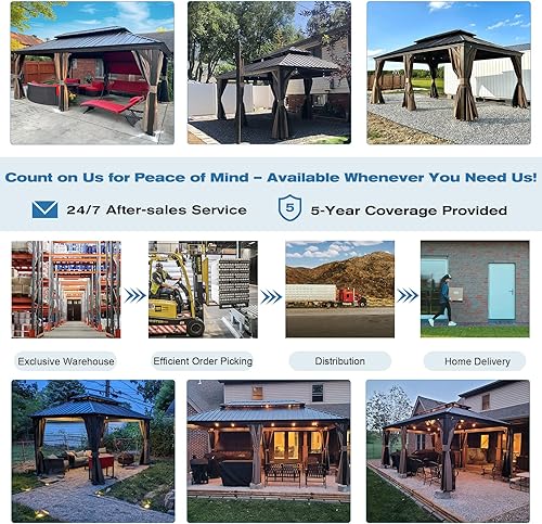 Miniatura 8 de Domi - Cenador de techo rígido de 12 x 20 pies, cenador de metal de aluminio con doble techo de acero galvanizado, cortina y red, pabellón