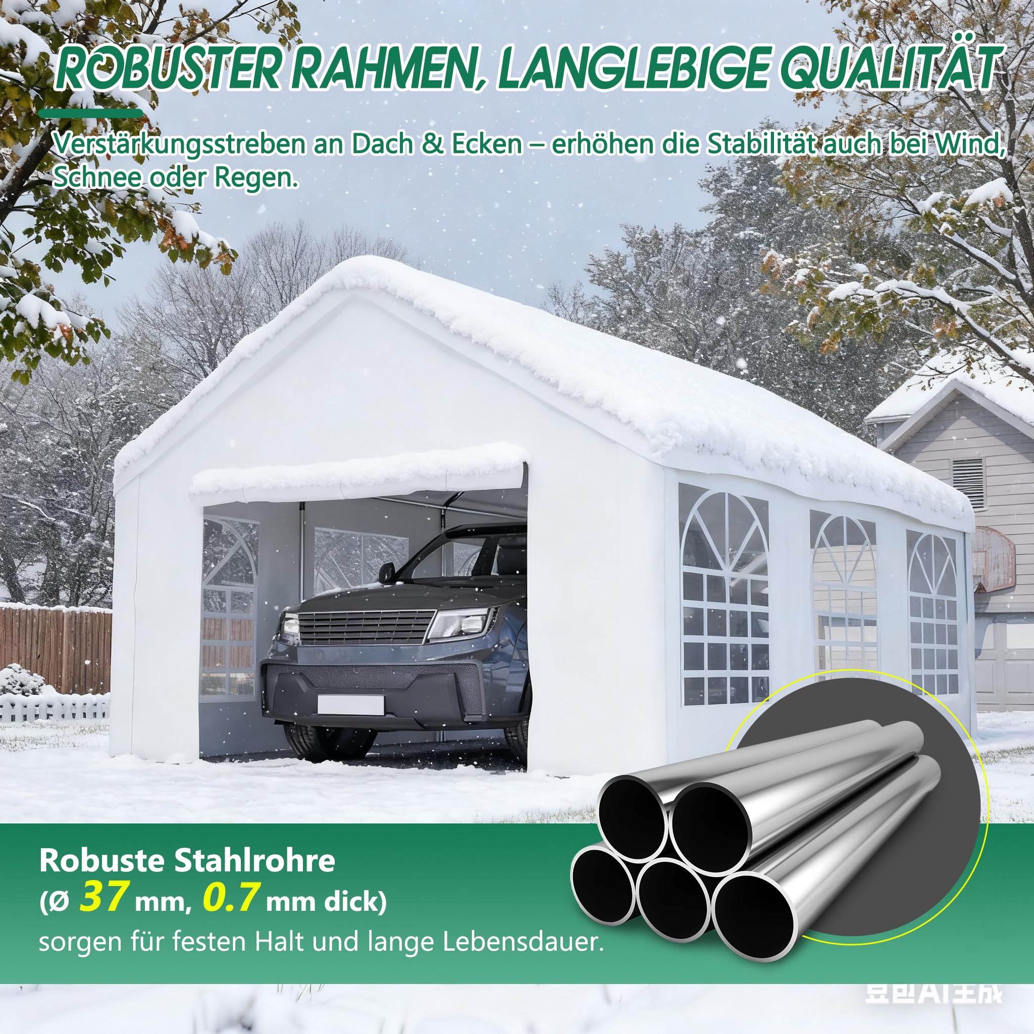 Pavillon 4x6 m, Faltpavillon, Wasserdicht, Winterfest, Pop Up Pavillon, UV Schutz Gartenpavillon mit 4 Seitenteilen, Partyzelt mit Fenstern für Camping Party, Weiß