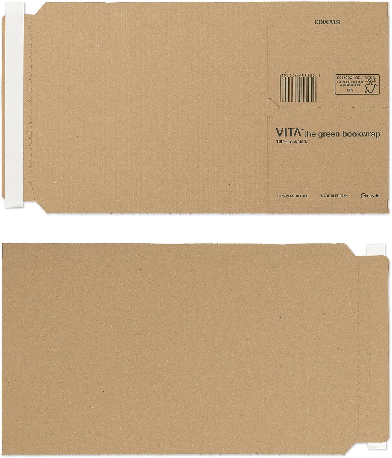 Vita Plastic-Free Recycled Kraft Cardboard Book Wrap 248 x 165 x 70 mm (BWM03) - Pack of 25