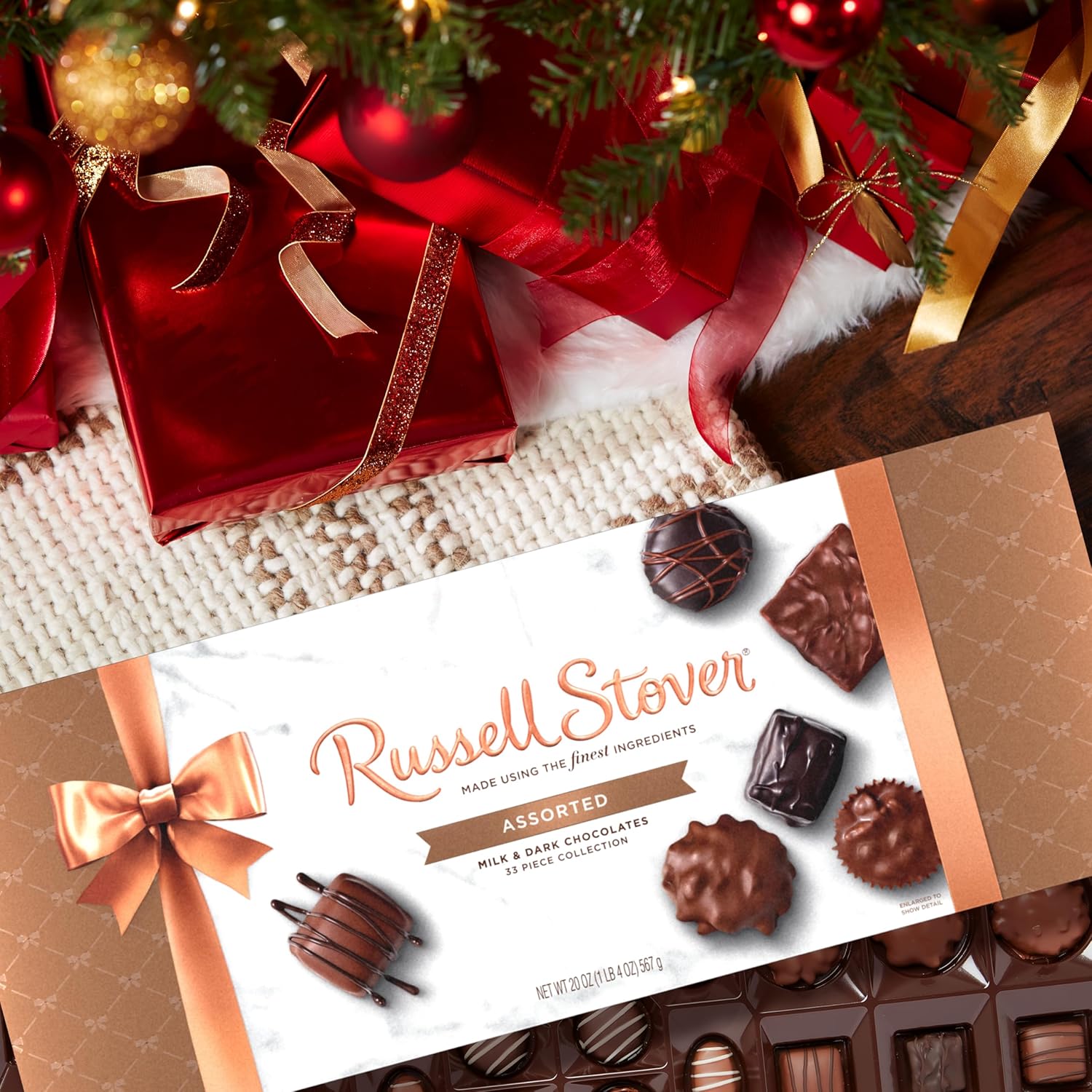 RUSSELL STOVER Christmas Assorted Milk & Dark Chocolate Candy WOW Gift Box, 20 oz.